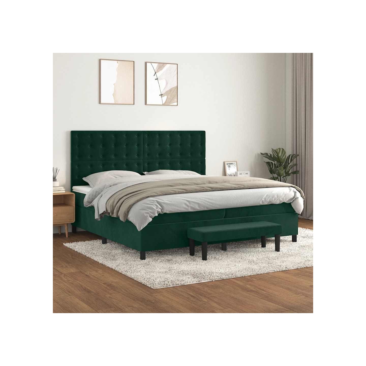 Sommier à lattes de lit et matelas Vert foncé 200x200cm Velours