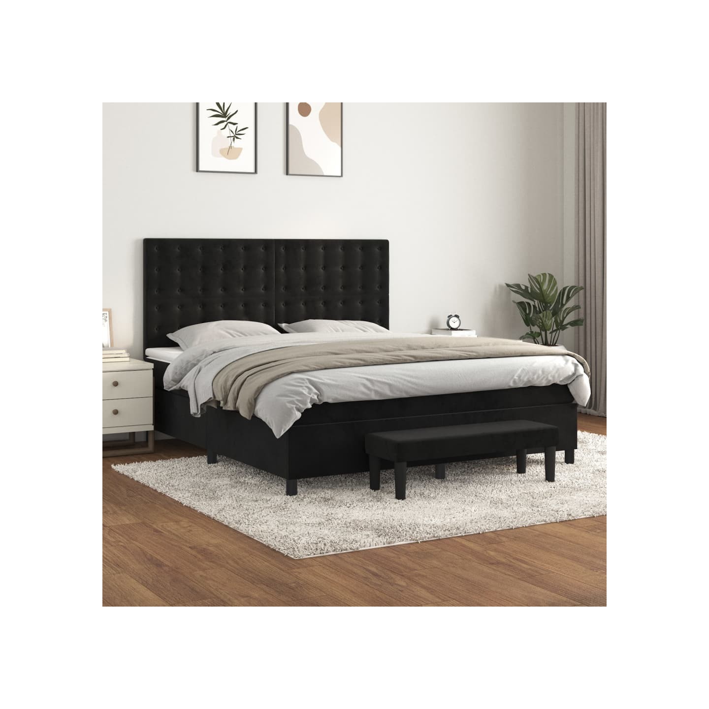 Sommier à lattes de lit avec matelas Noir 180x200 cm Velours