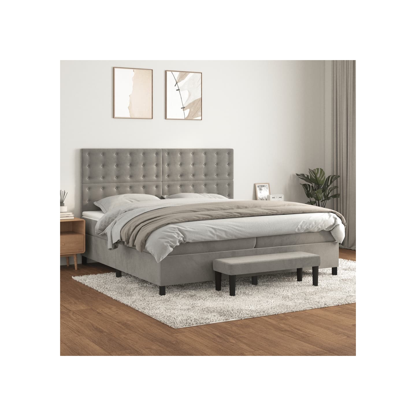 Sommier à lattes de lit et matelas Gris clair 200x200cm Velours
