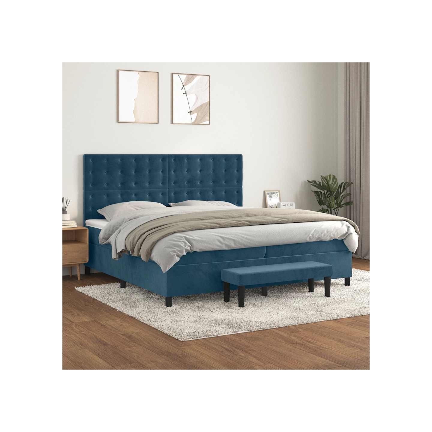 Sommier à lattes de lit et matelas Bleu foncé 200x200cm Velours