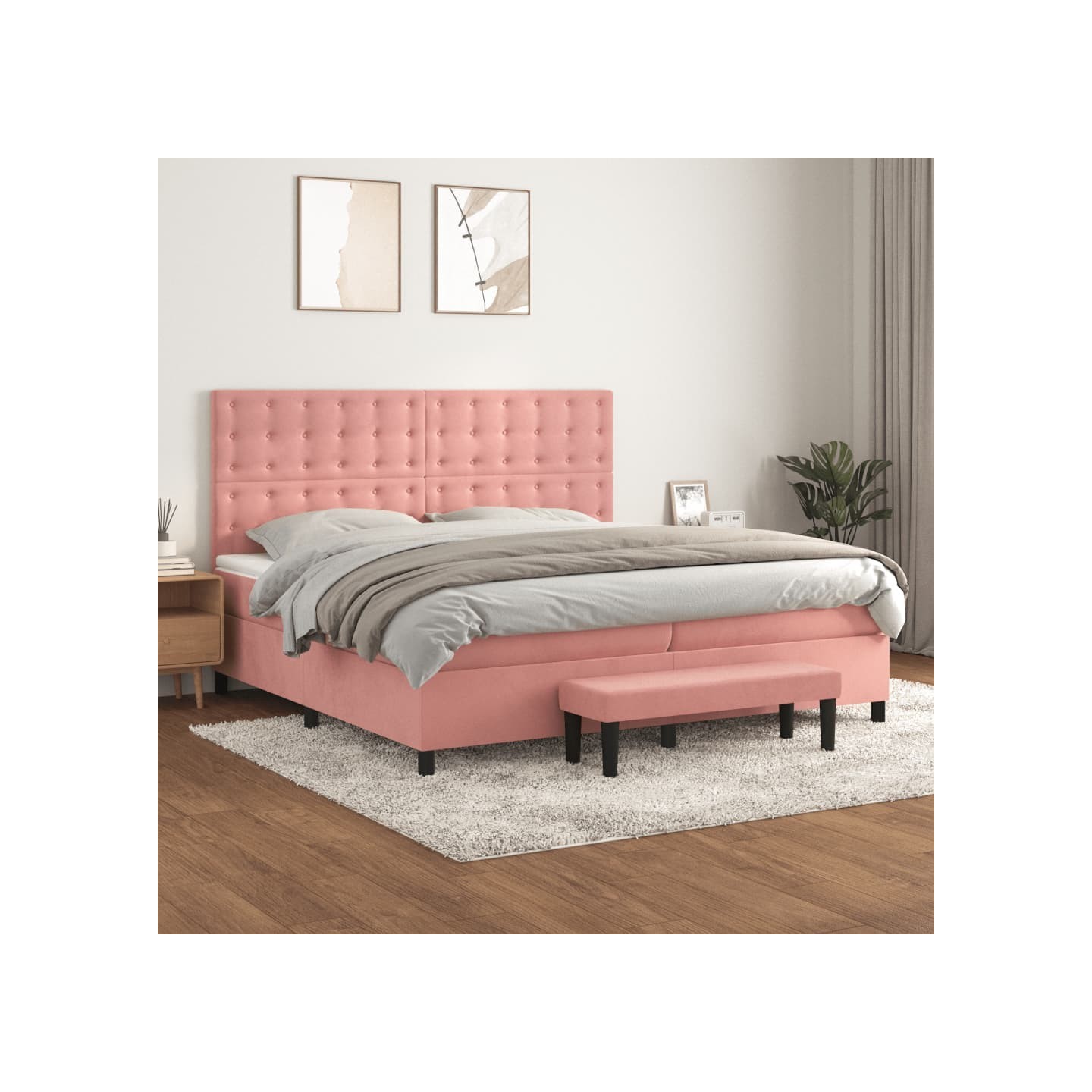 Sommier à lattes de lit avec matelas Rose 200x200 cm Velours