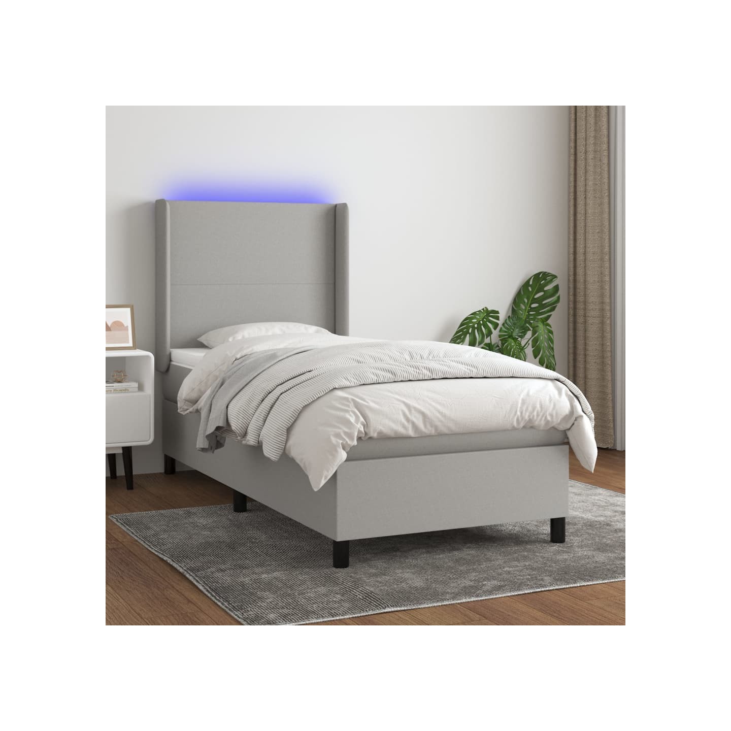 Sommier à lattes de lit matelas LED Gris clair 90x190 cm Tissu
