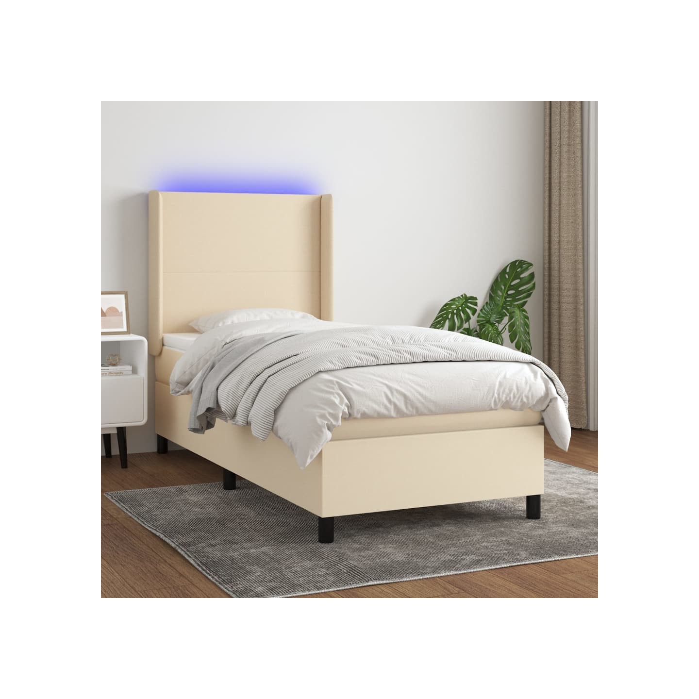 Sommier à lattes de lit matelas et LED Crème 90x200 cm Tissu