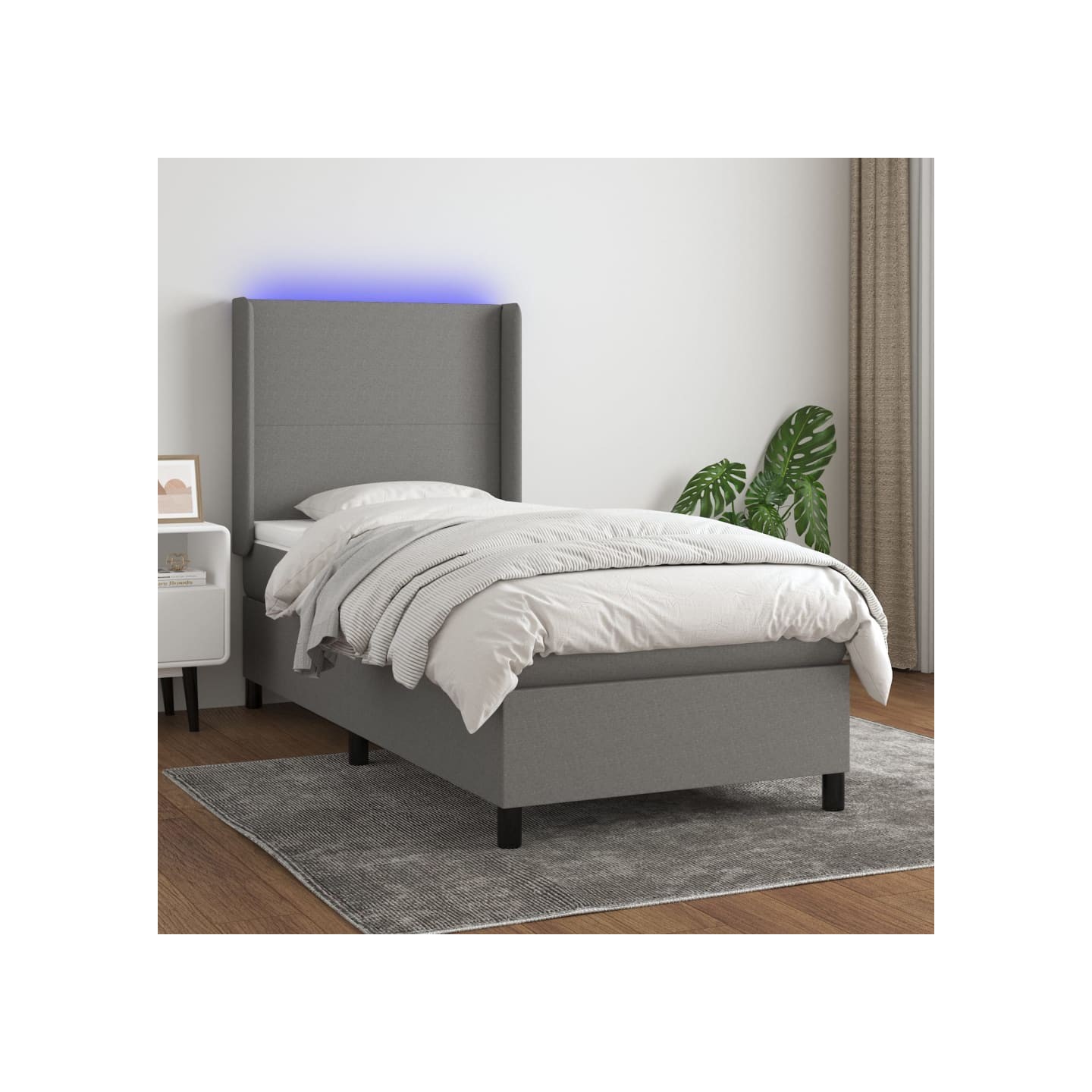 Sommier à lattes de lit matelas LED Gris foncé 90x190 cm Tissu