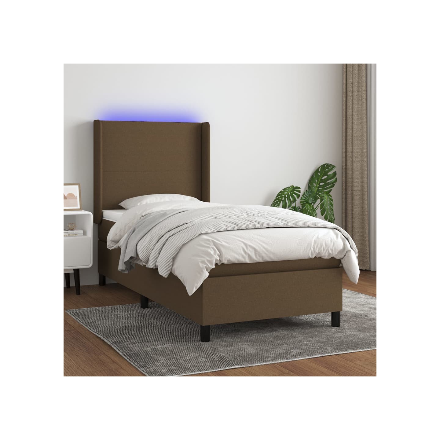 Sommier à lattes de lit matelas et LED Marron foncé 100x200 cm