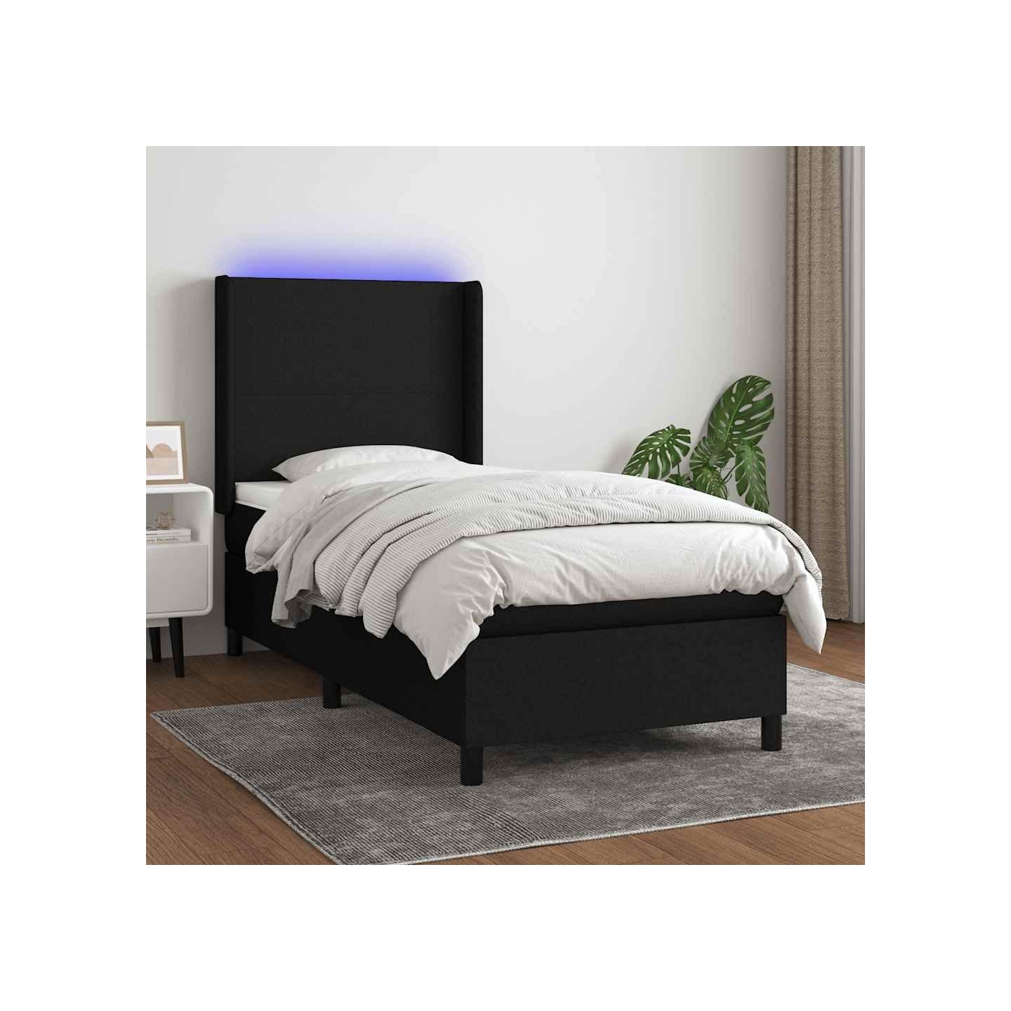 Sommier à lattes de lit matelas et LED Noir 90x190 cm Tissu