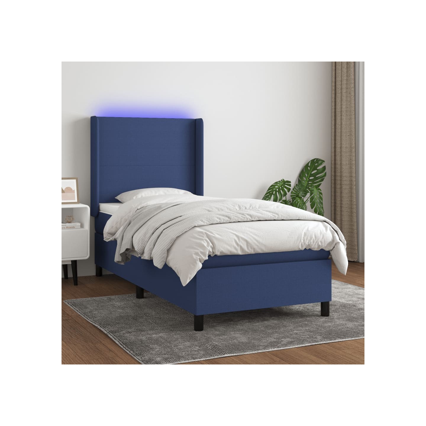 Sommier à lattes de lit matelas et LED Bleu 90x190 cm Tissu