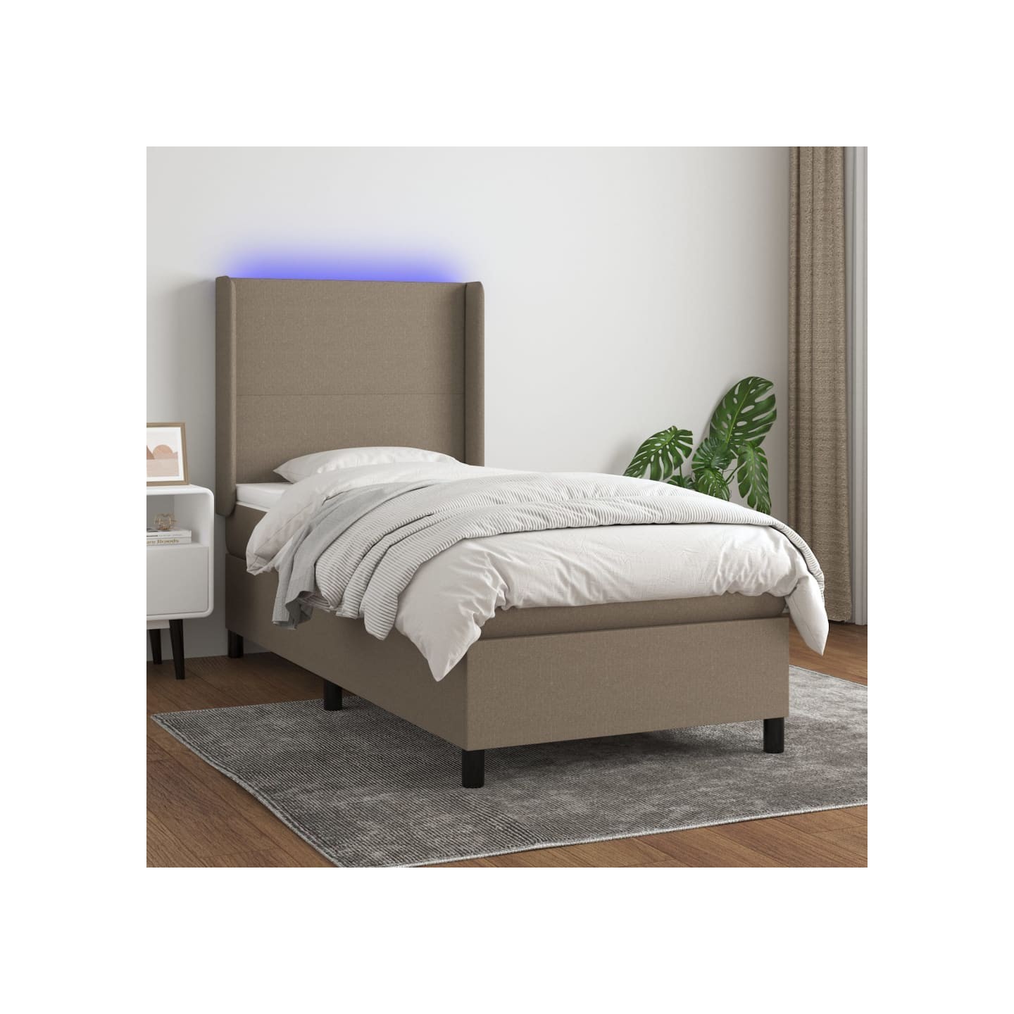 Sommier à lattes de lit matelas et LED Taupe 90x200 cm Tissu