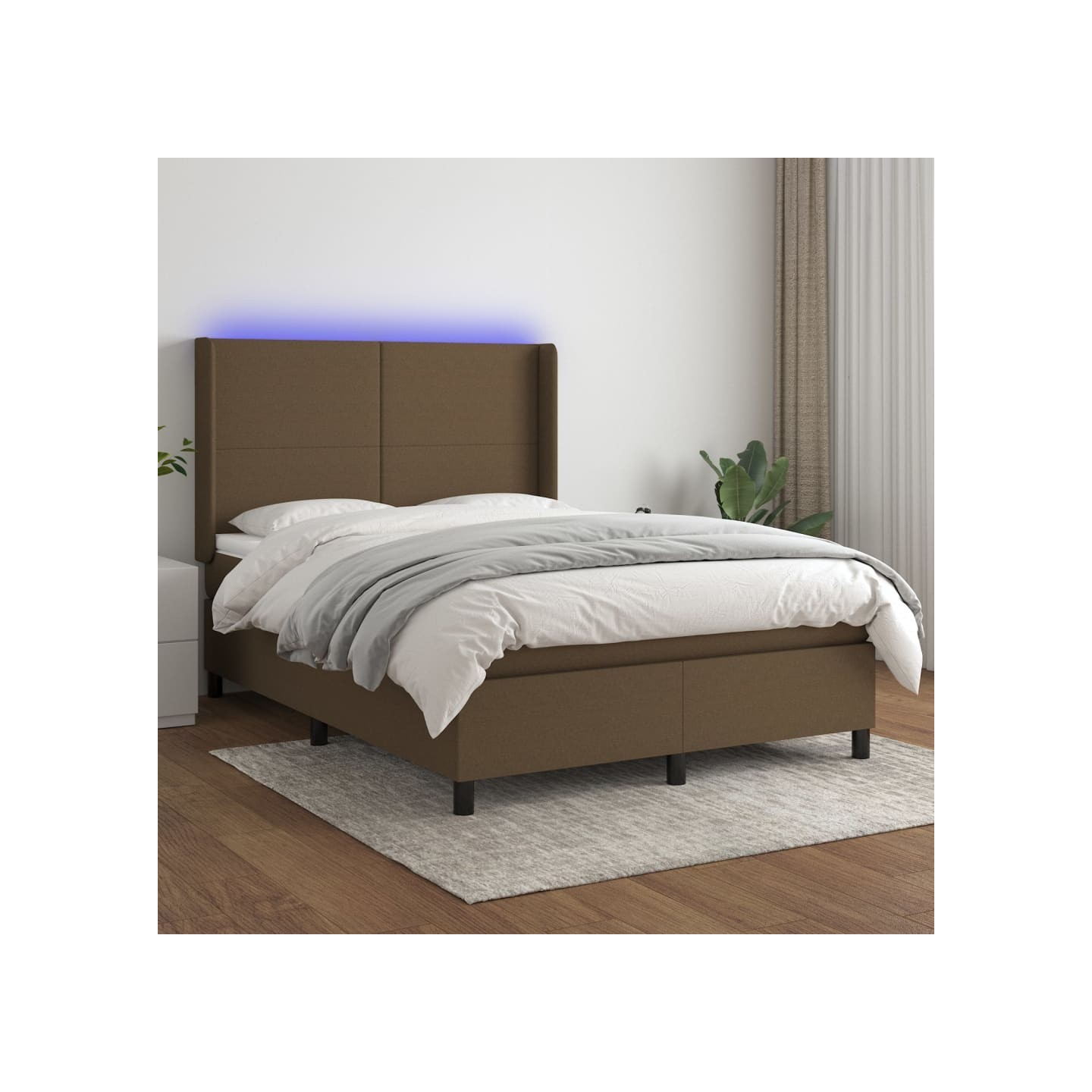 Sommier à lattes de lit matelas et LED Marron foncé 140x190 cm