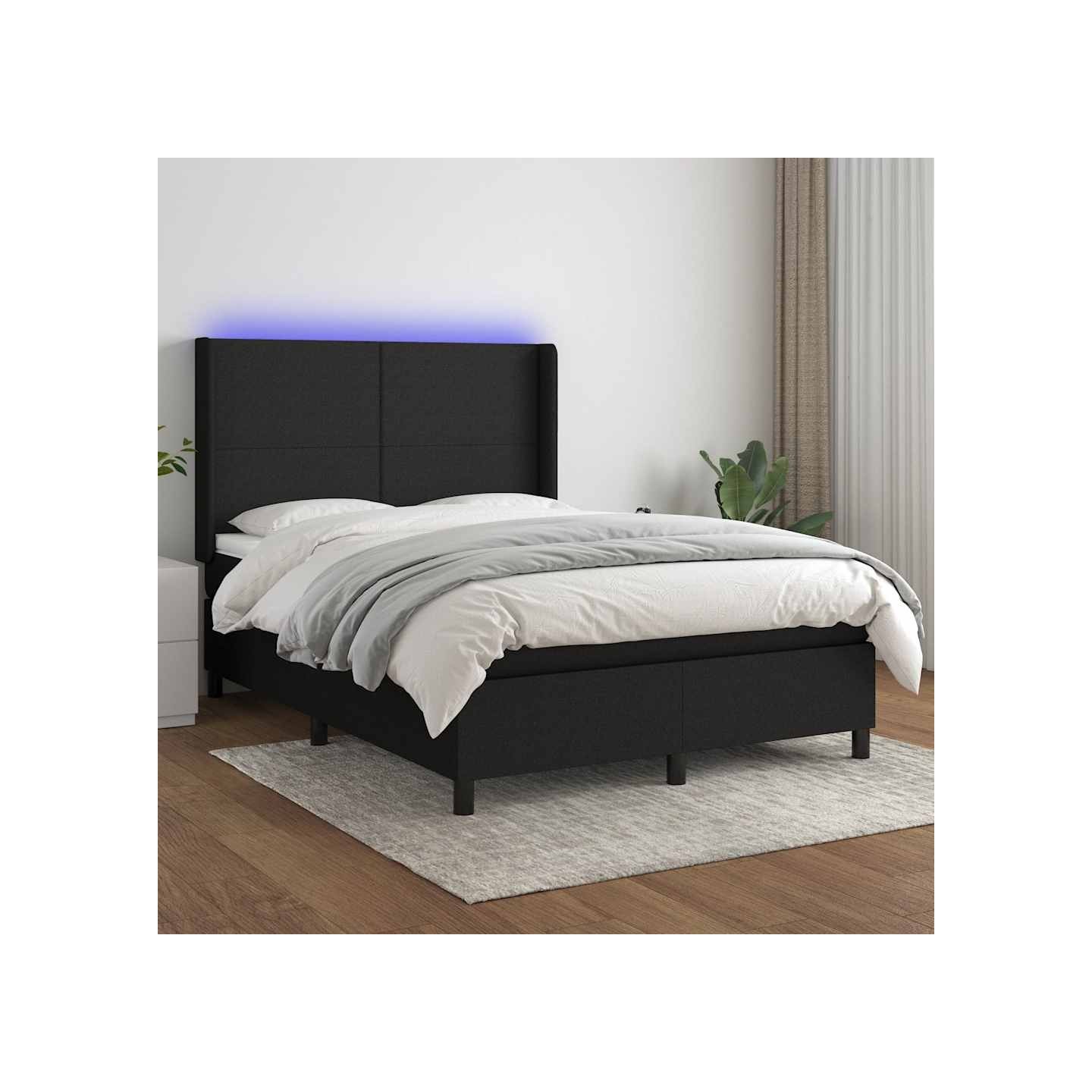 Sommier à lattes de lit matelas et LED Noir 140x200 cm Tissu