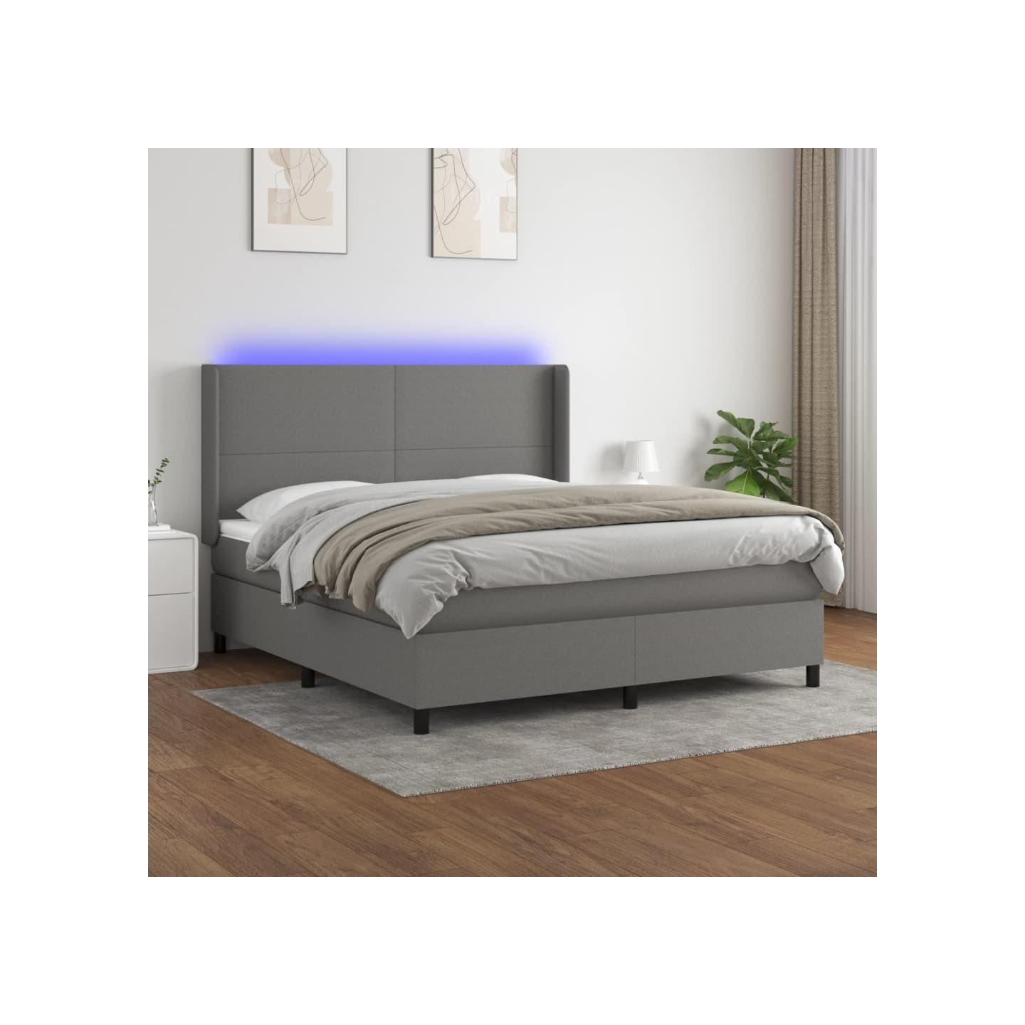 Sommier à lattes de lit matelas LED Gris foncé 180x200 cm Tissu