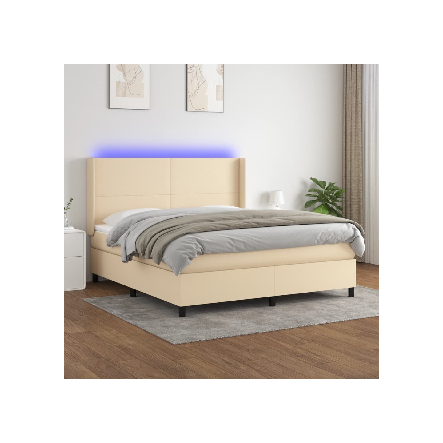 Sommier à lattes de lit matelas LED Crème 180x200 cm Tissu
