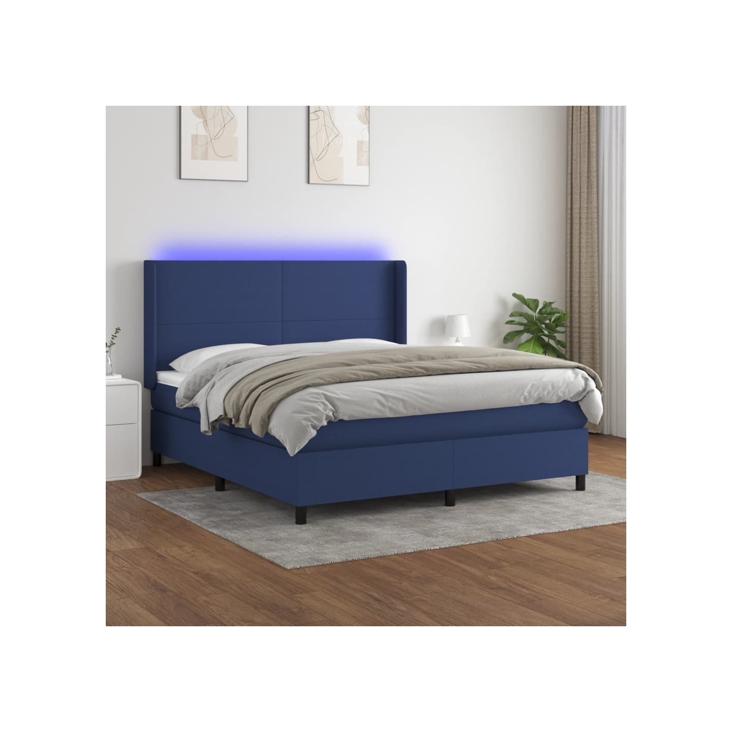 Sommier à lattes de lit matelas et LED Bleu 160x200 cm Tissu