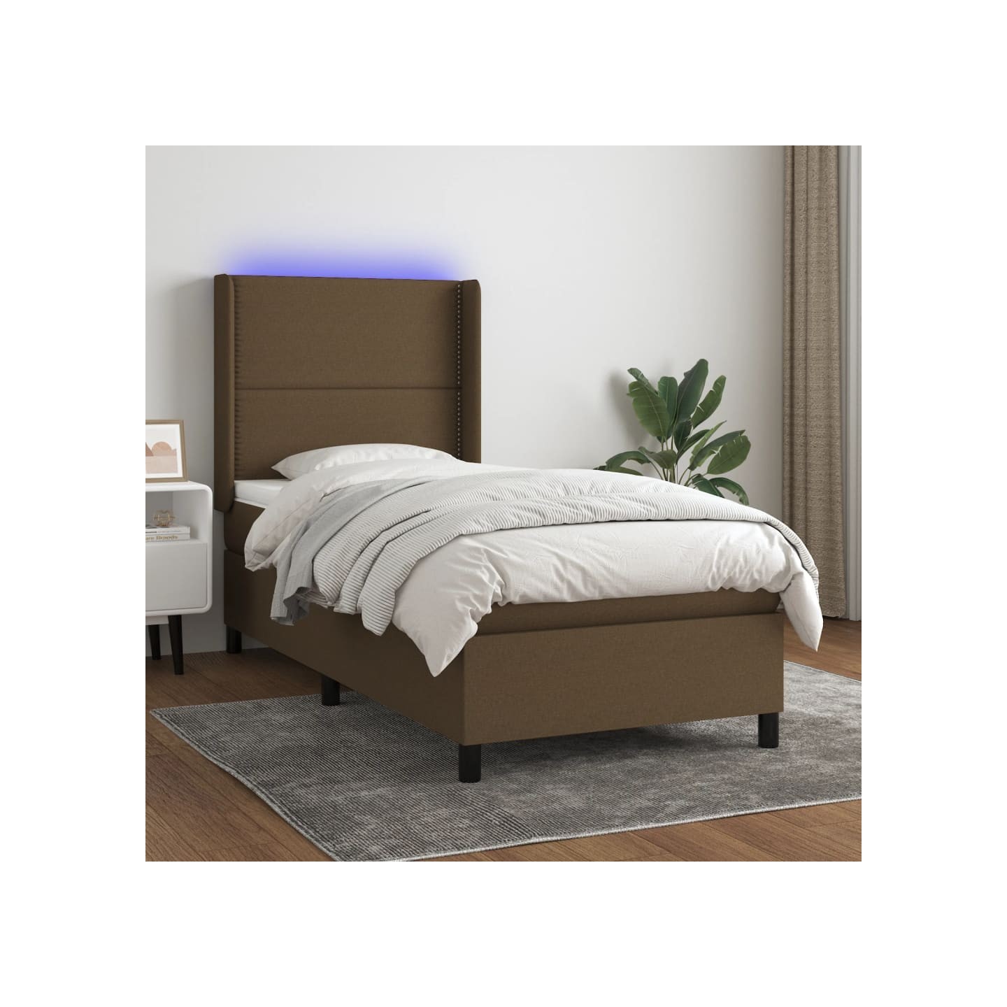 Sommier à lattes de lit matelas LED Marron foncé 90x190cm Tissu