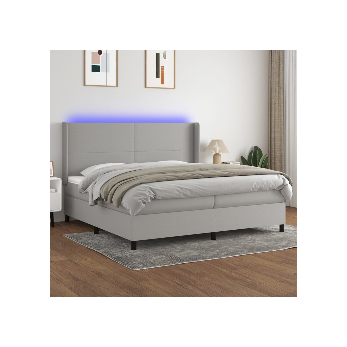 Sommier à lattes de lit matelas LED Gris clair 200x200 cm Tissu