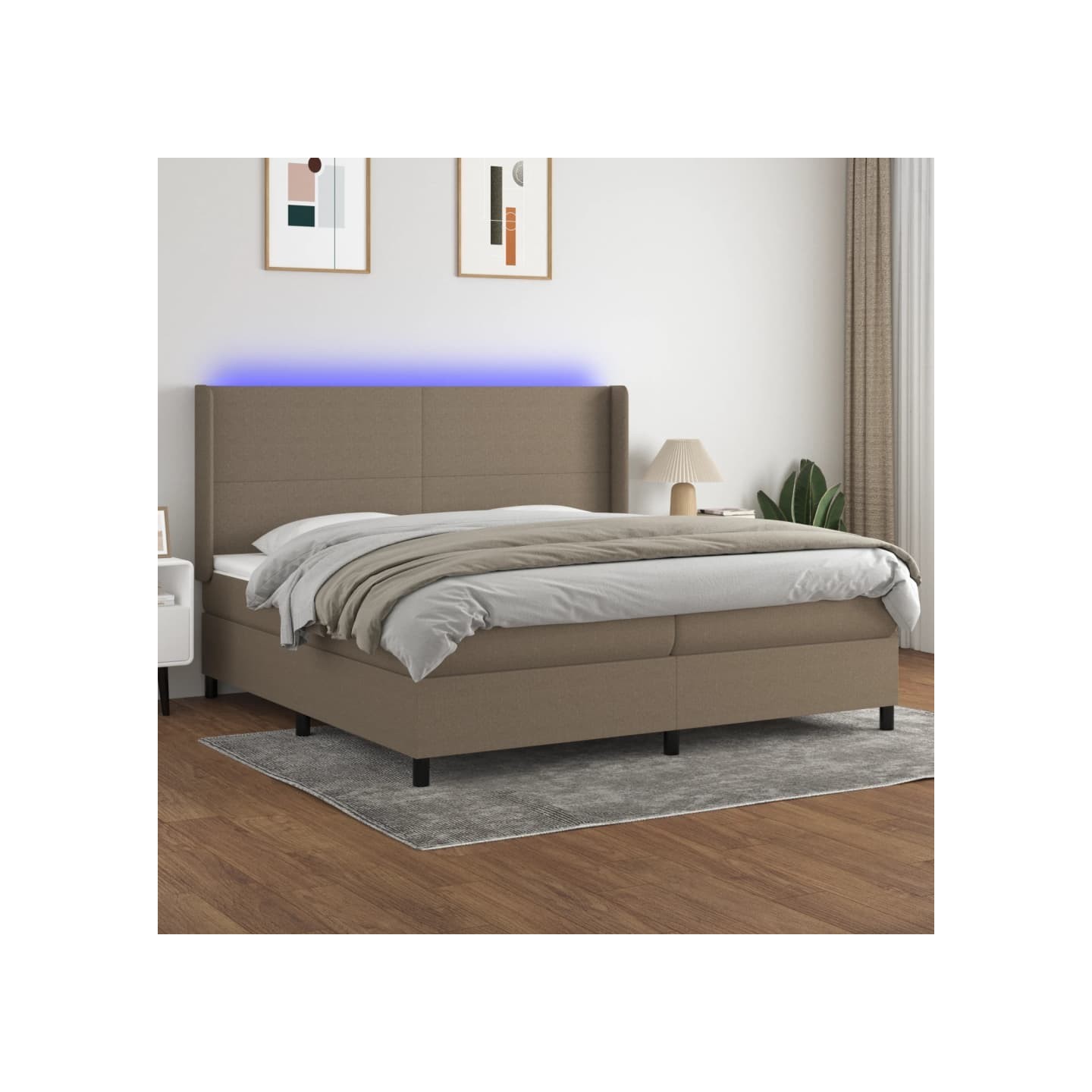 Sommier à lattes de lit matelas LED Taupe 200x200 cm Tissu