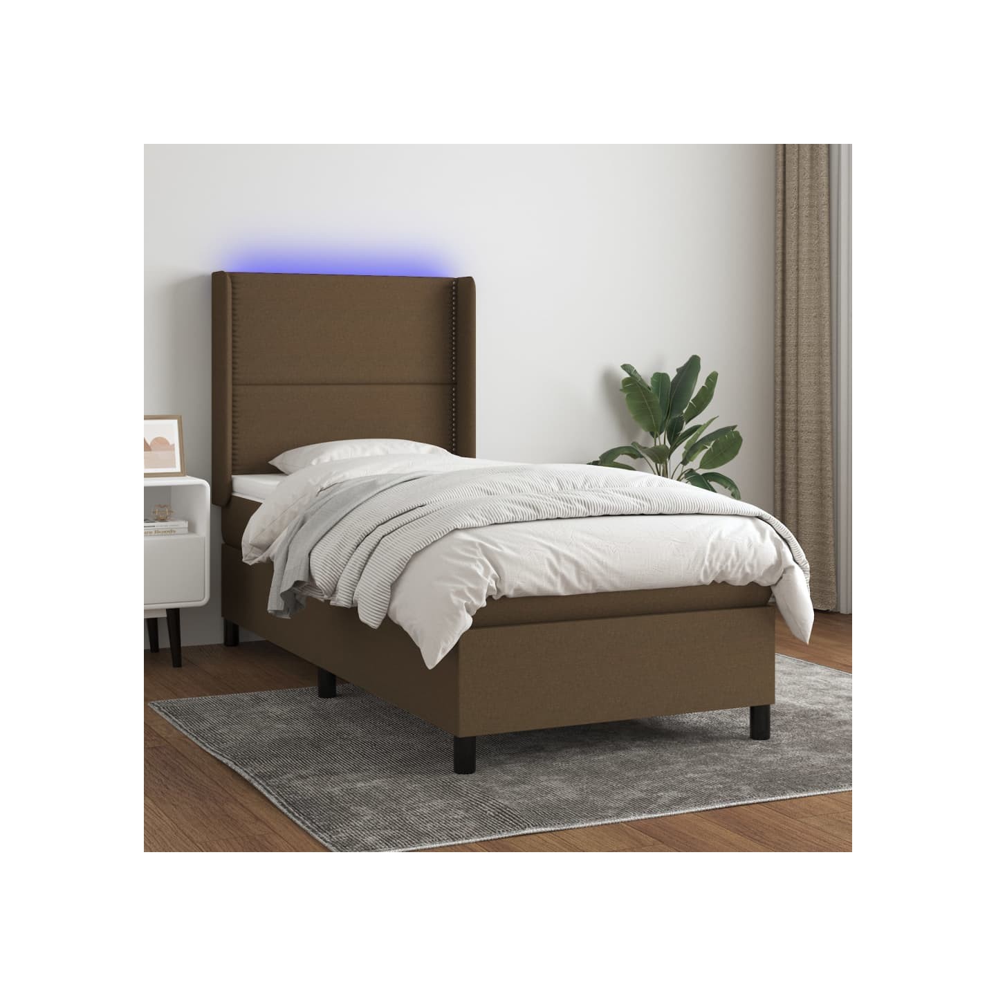 Sommier à lattes de lit matelas LED Marron foncé 90x200cm Tissu