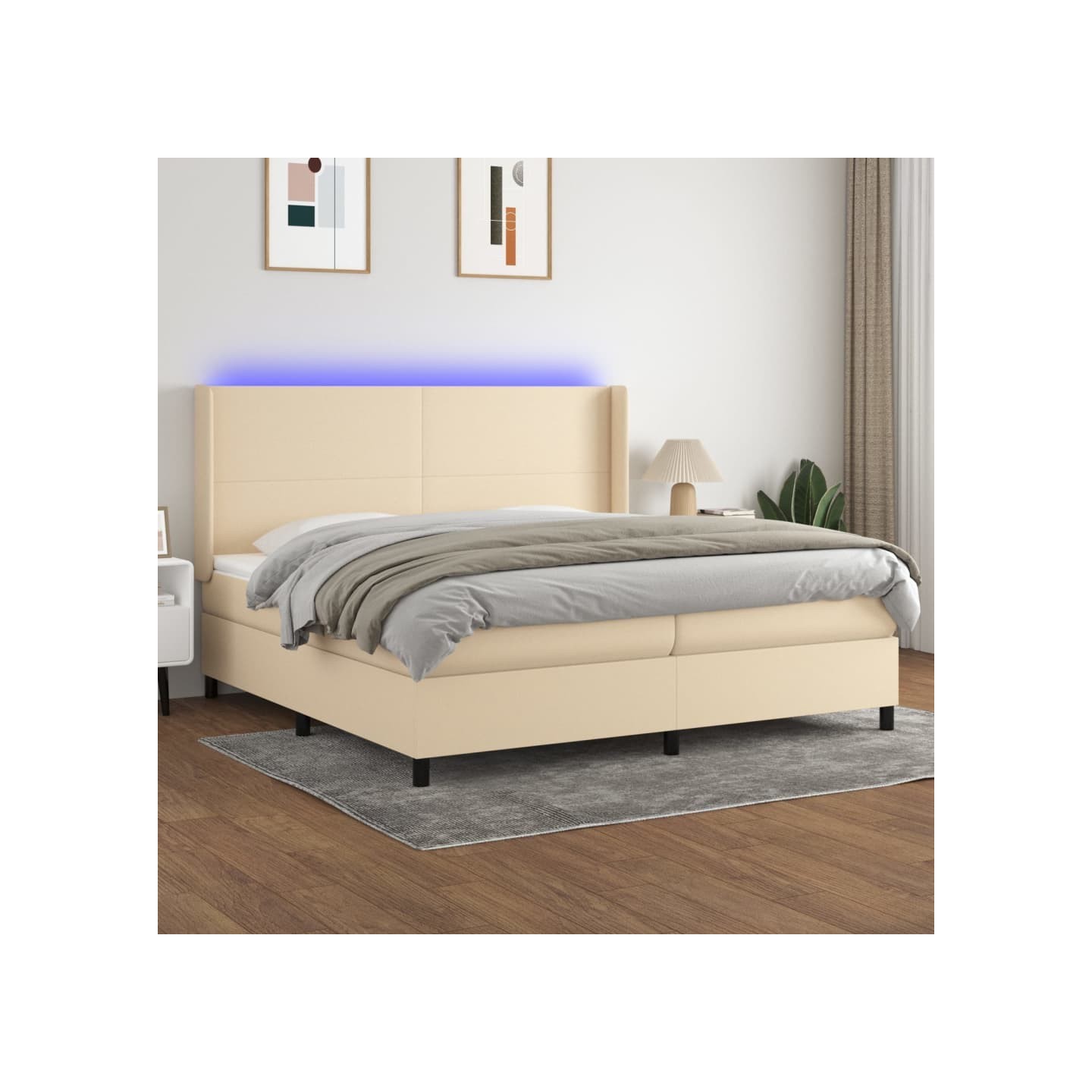 Sommier à lattes de lit matelas LED Crème 200x200 cm Tissu