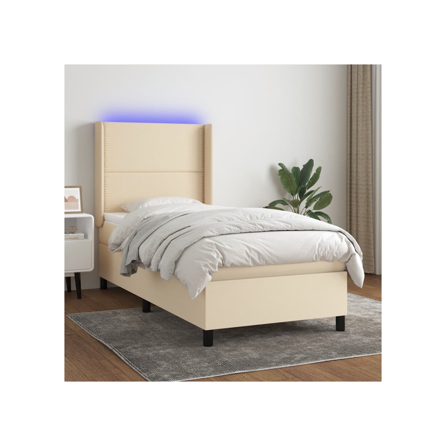 Sommier à lattes de lit matelas LED Crème 90x190 cm Tissu