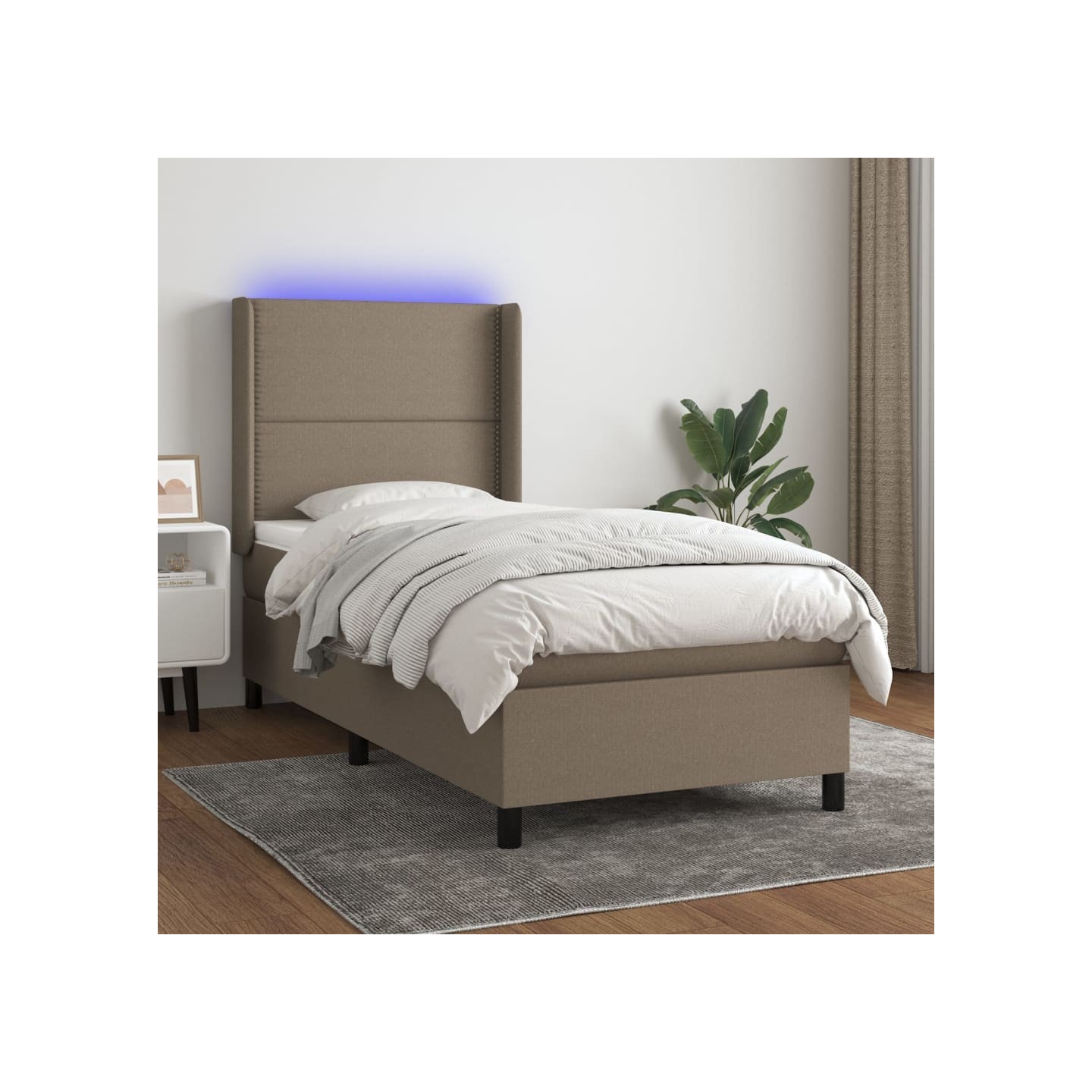 Sommier à lattes de lit matelas LED Taupe 90x200 cm Tissu