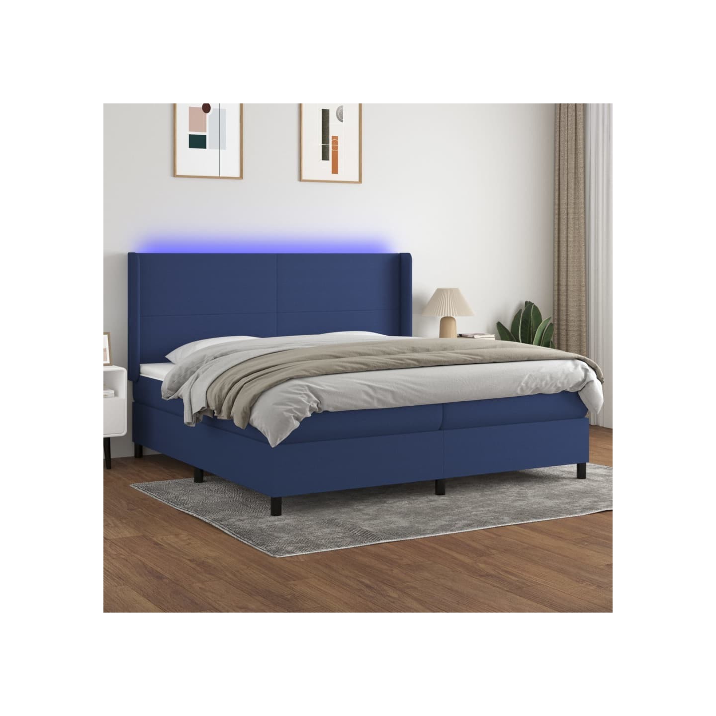 Sommier à lattes de lit matelas LED Bleu 200x200 cm Tissu