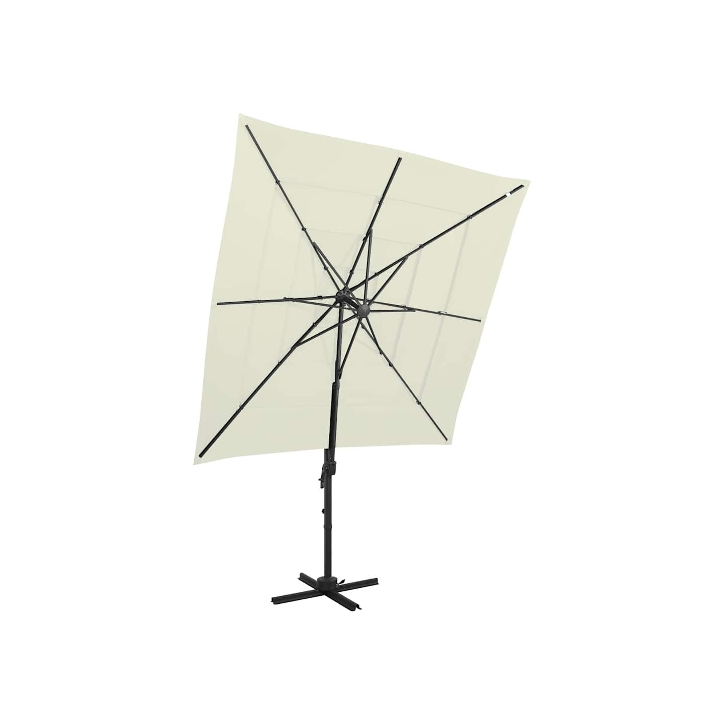 Parasol de jardin à 4 niveaux avec mât en aluminium sable