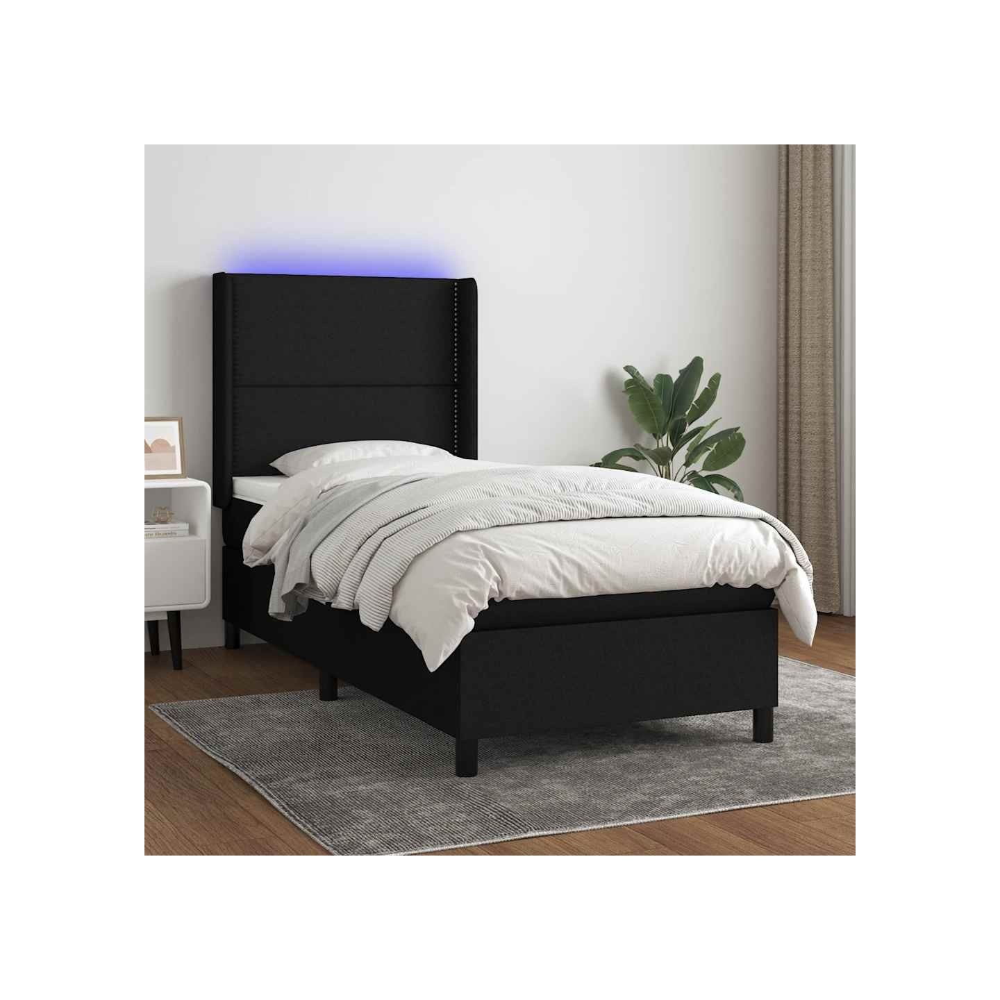 Sommier à lattes de lit matelas LED Noir 100x200 cm Tissu