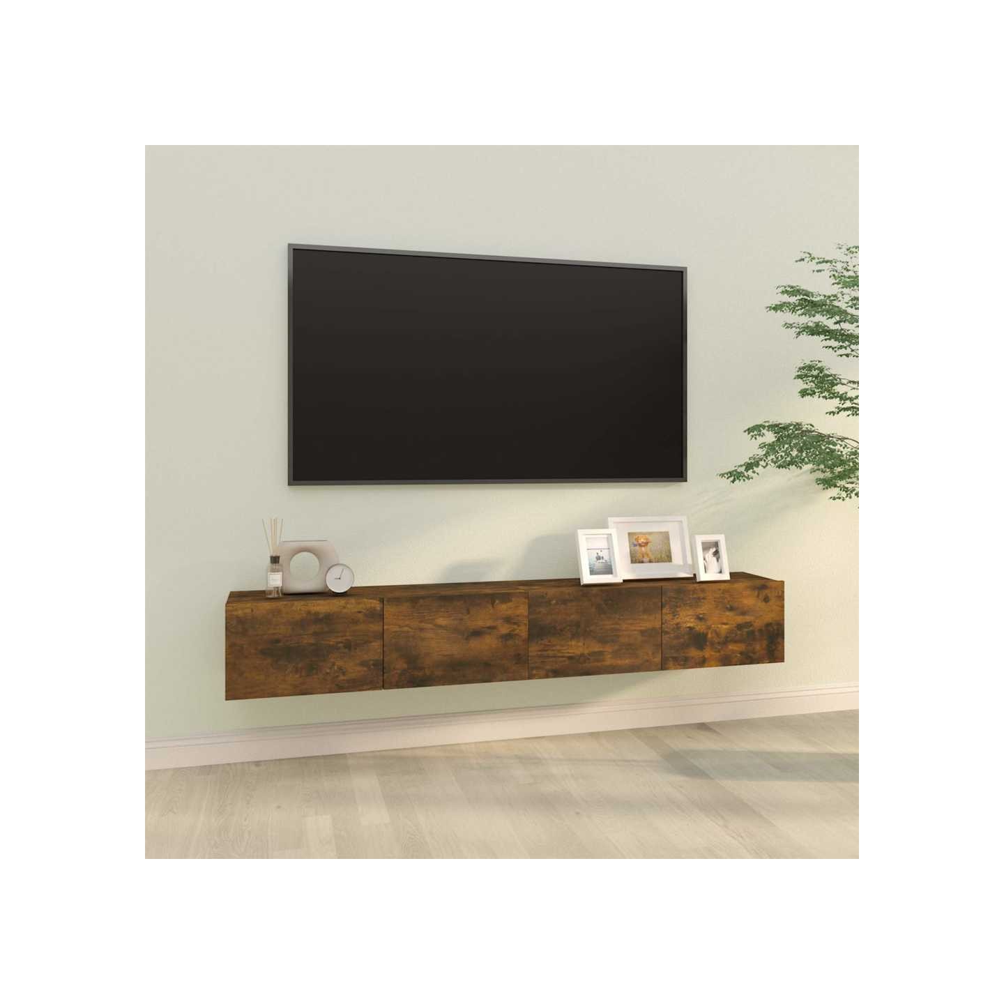 Meubles TV muraux 2pcs chêne fumé 100x30x30cm bois d'ingénierie