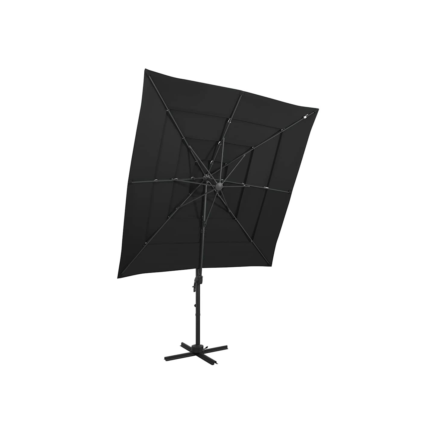 Parasol de jardin à 4 niveaux avec mât en aluminium noir