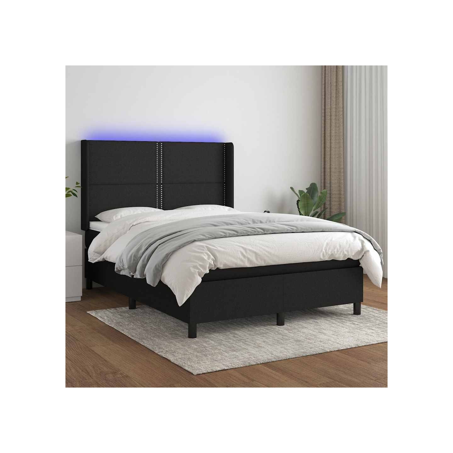 Sommier à lattes de lit matelas LED Noir 140x190 cm Tissu