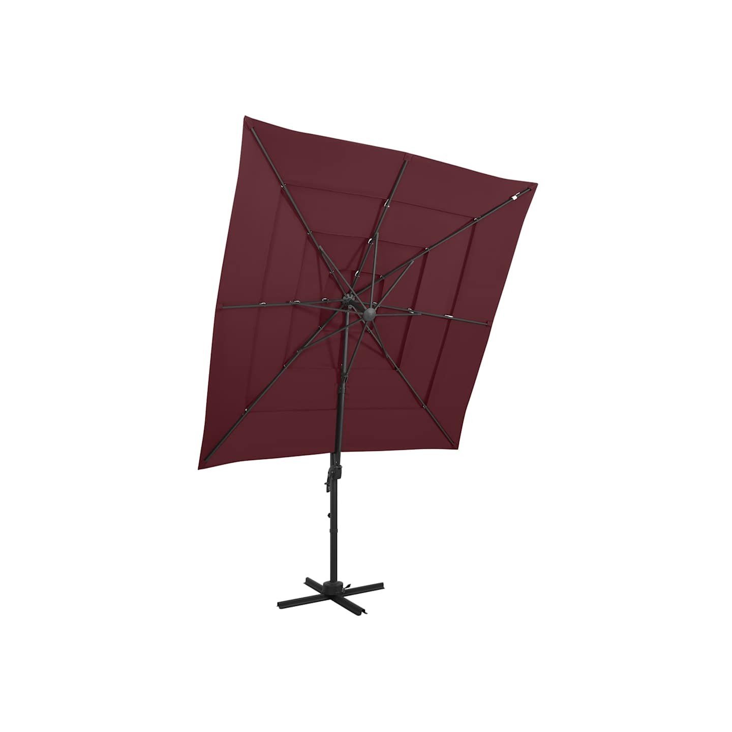 Parasol de jardin à 4 niveaux mât en aluminium rouge bordeaux