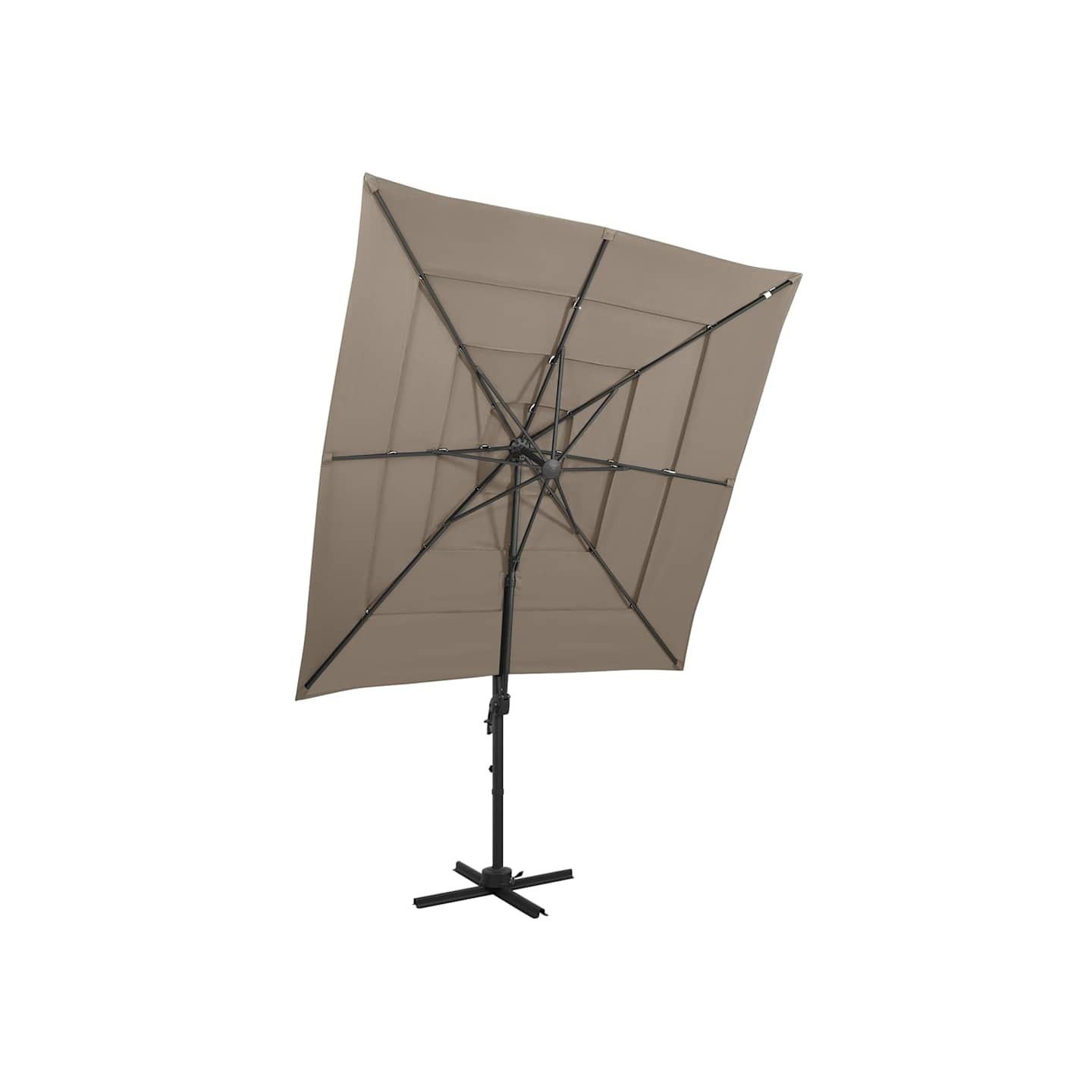 Parasol de jardin à 4 niveaux avec mât en aluminium taupe