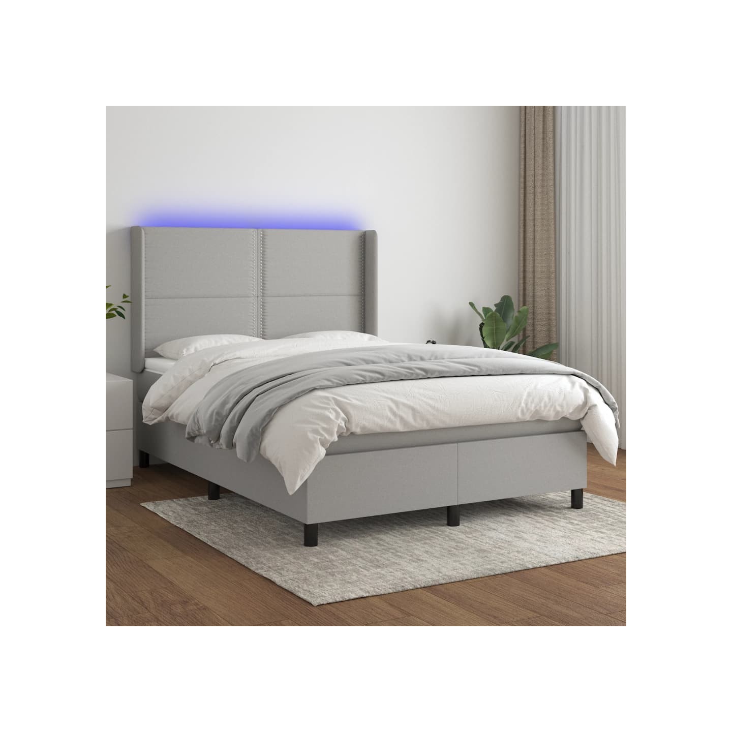 Sommier à lattes de lit matelas LED Gris clair 140x200 cm Tissu