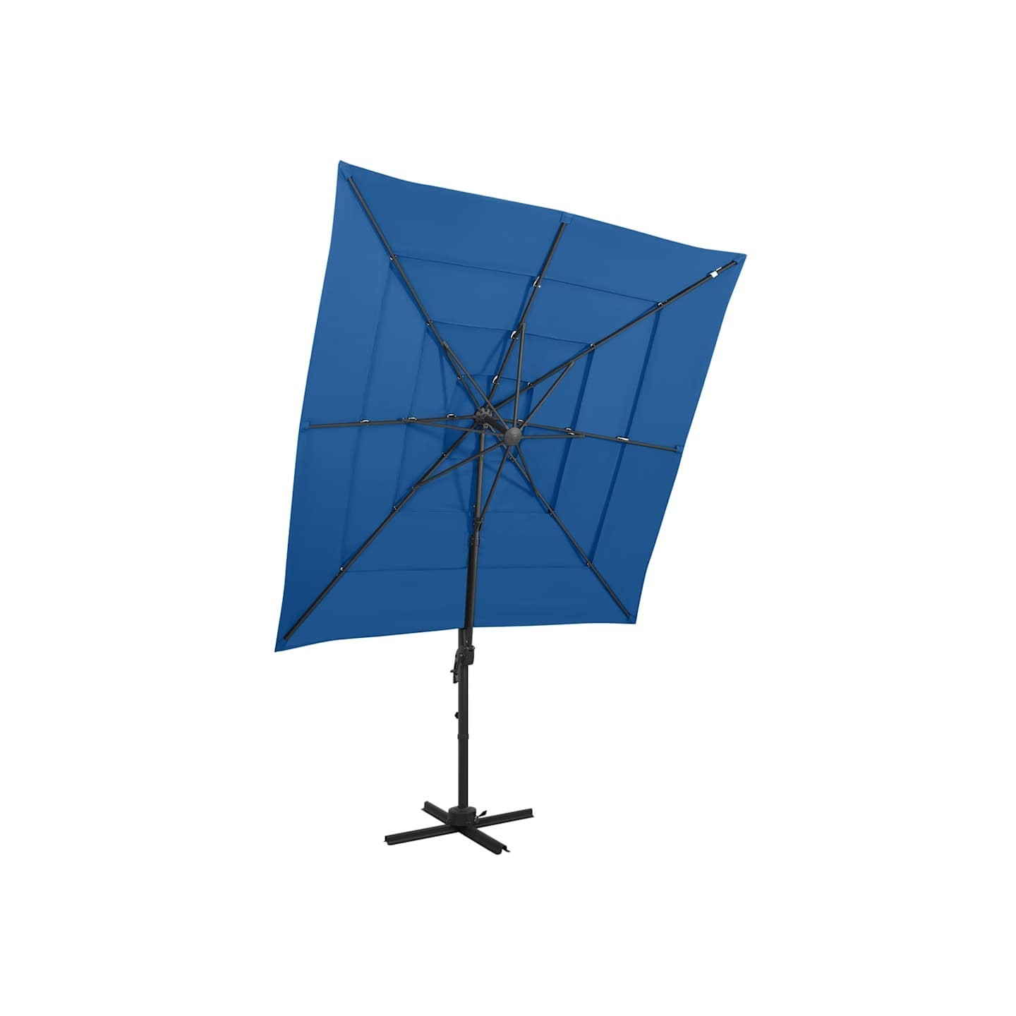 Parasol de jardin à 4 niveaux avec mât en aluminium bleu azuré