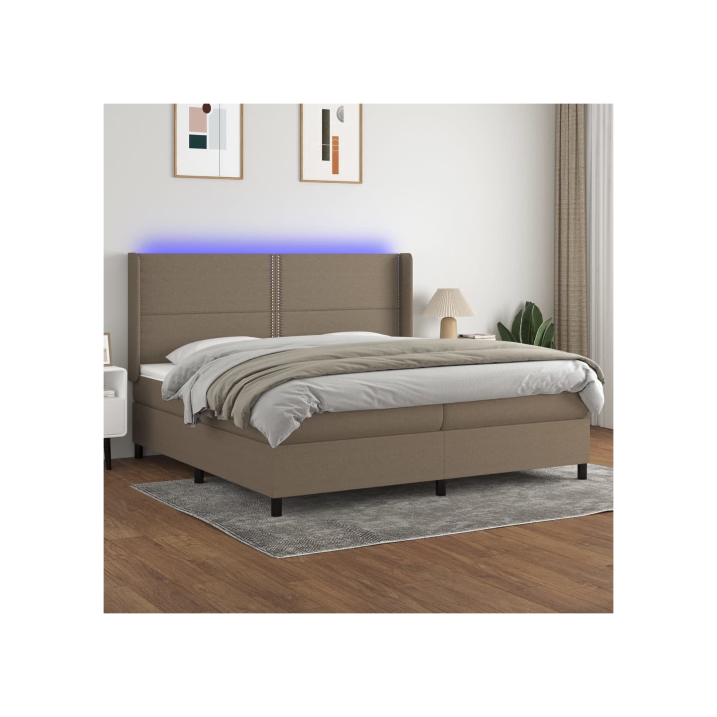 Sommier à lattes de lit matelas LED Taupe 200x200 cm Tissu