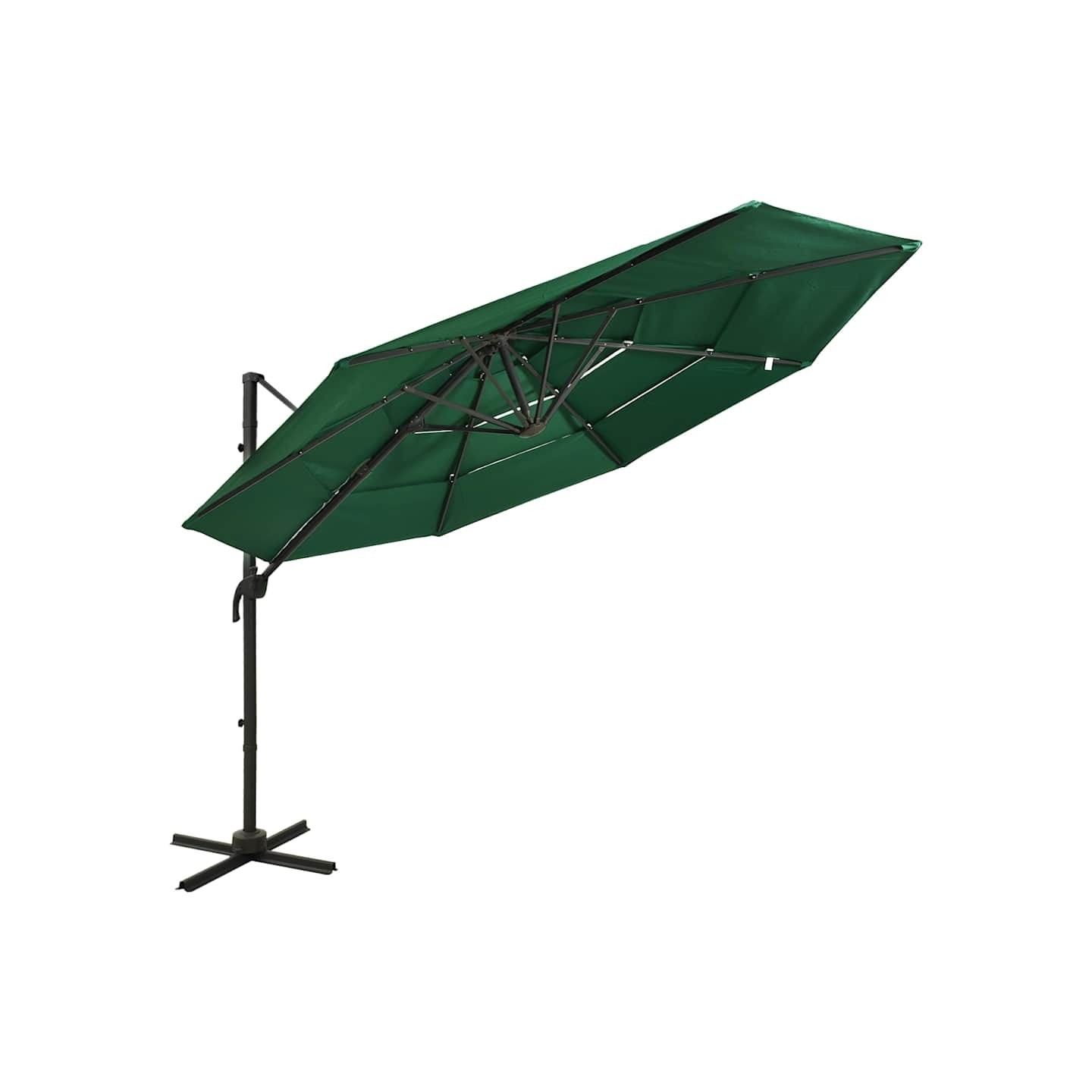 Parasol de jardin à 4 niveaux avec mât en aluminium vert 3x3 m