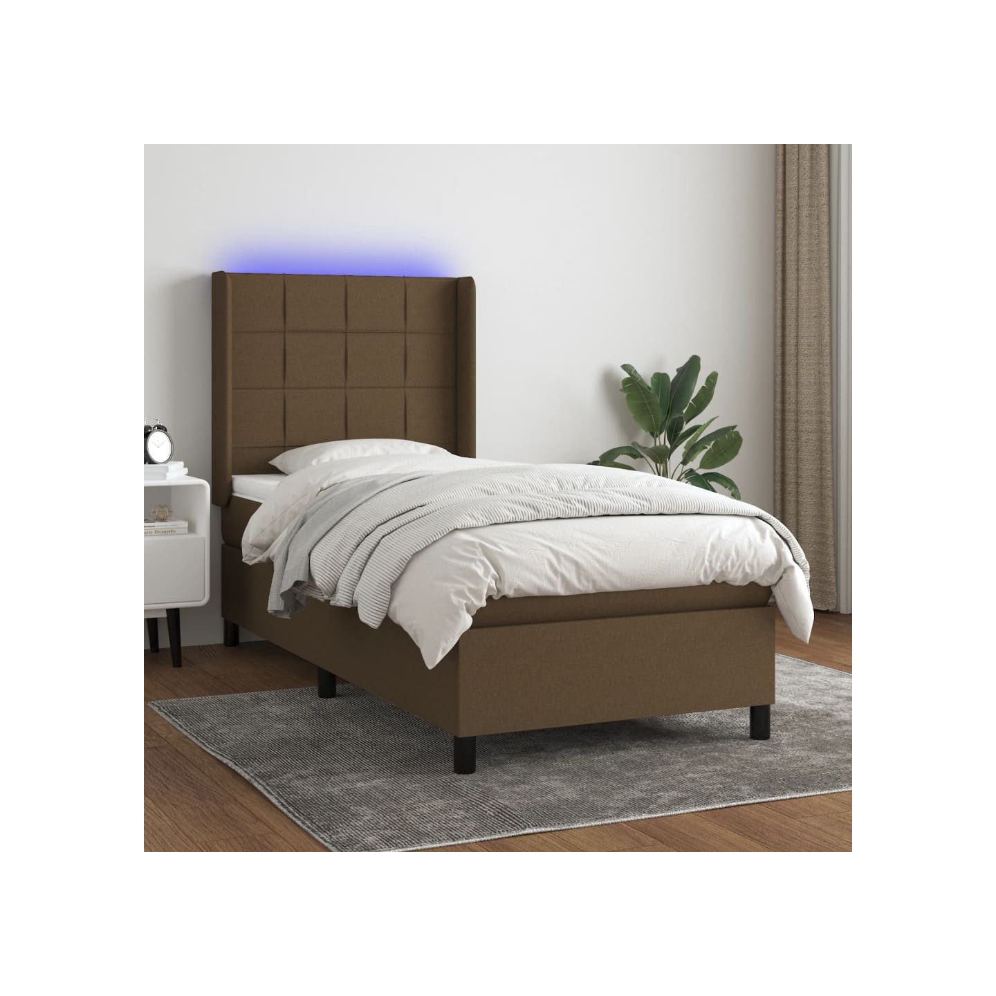 Sommier à lattes de lit matelas LED Marron foncé 90x190cm Tissu