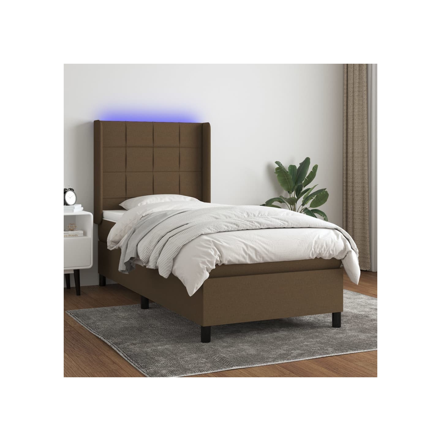 Sommier à lattes de lit matelas et LED Marron foncé 100x200 cm