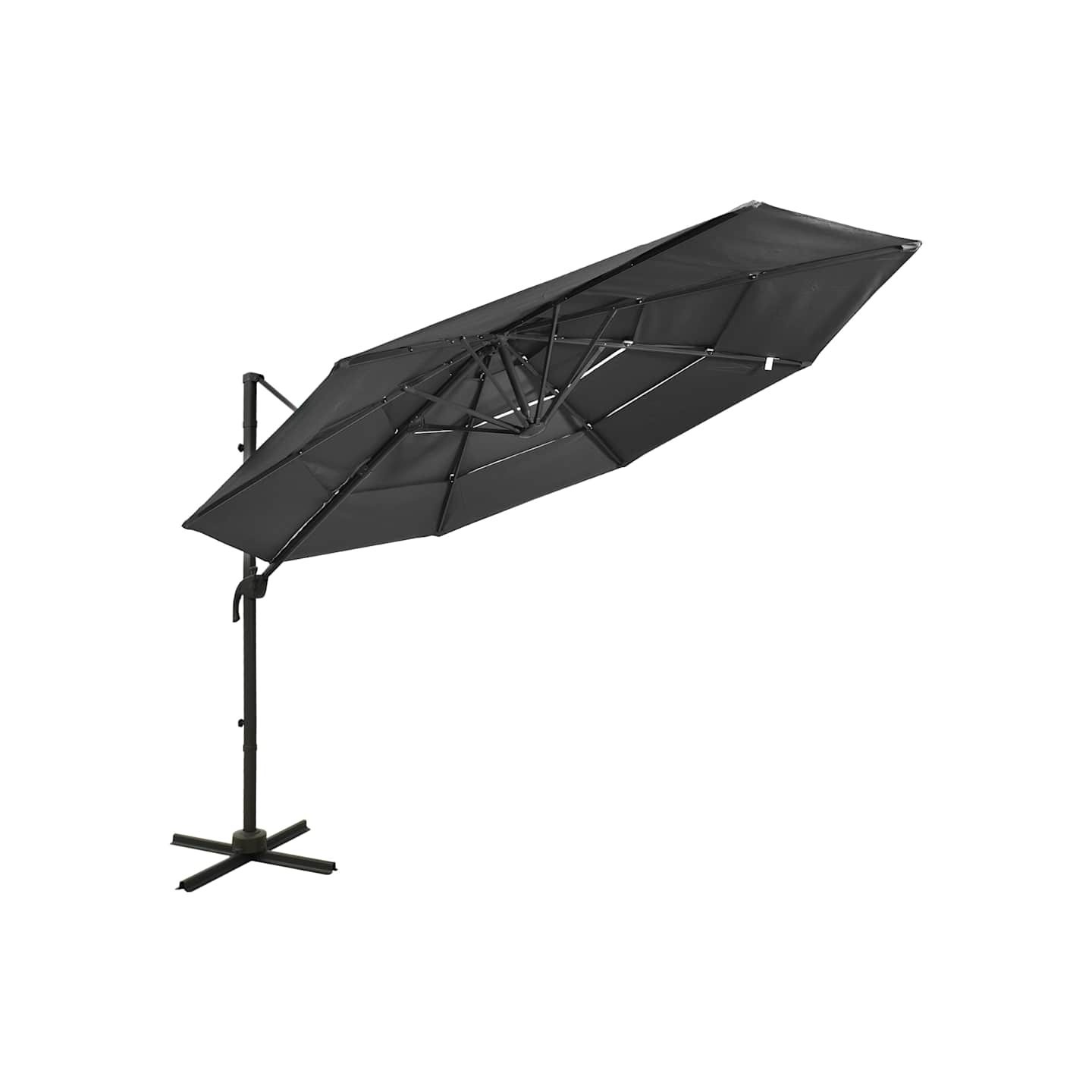 Parasol de jardin à 4 niveaux avec mât en aluminium anthracite