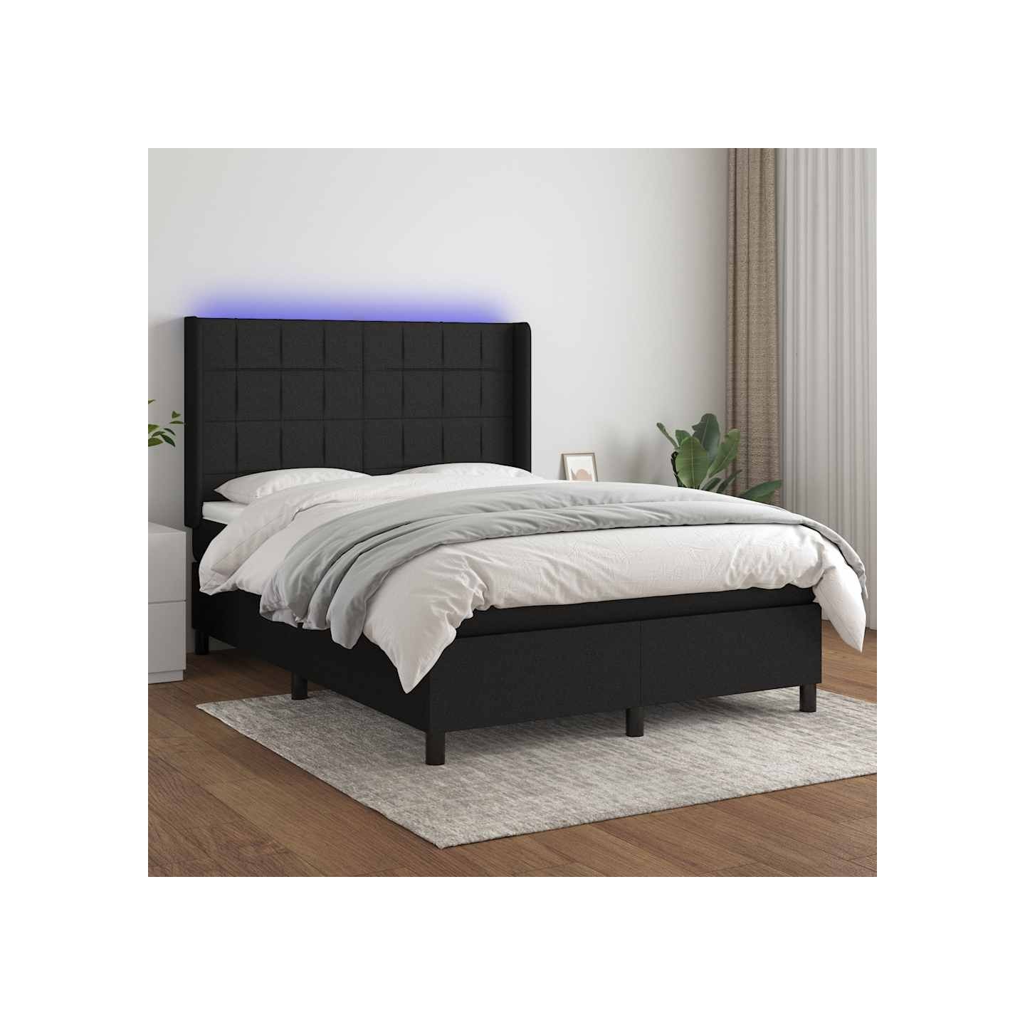 Sommier à lattes de lit matelas et LED Noir 140x190 cm Tissu