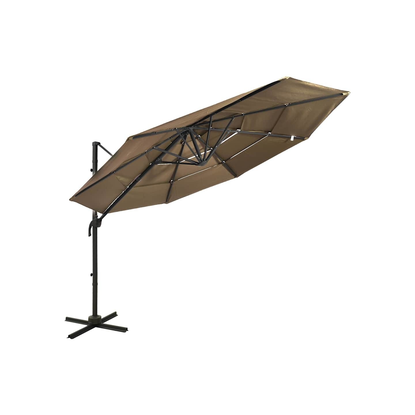 Parasol de jardin à 4 niveaux avec mât en aluminium taupe 3x3 m
