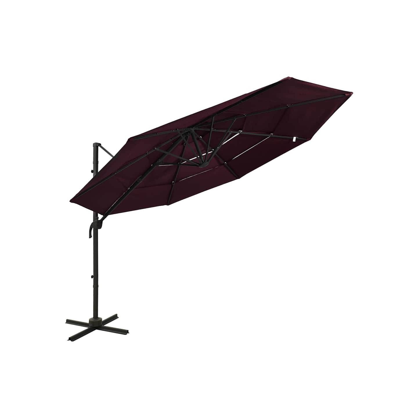 Parasol de jardin à 4 niveaux mât en aluminium rouge bordeaux