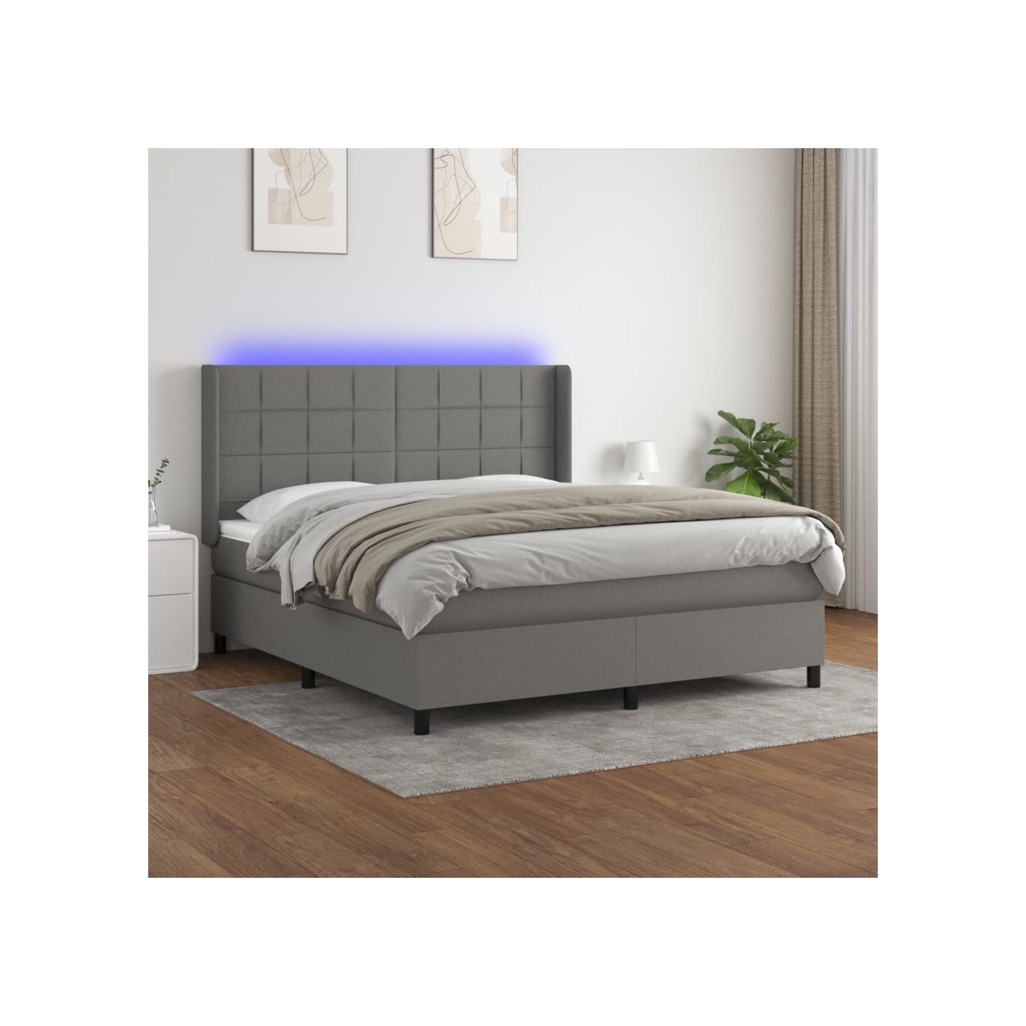 Sommier à lattes de lit matelas LED Gris foncé 160x200 cm Tissu