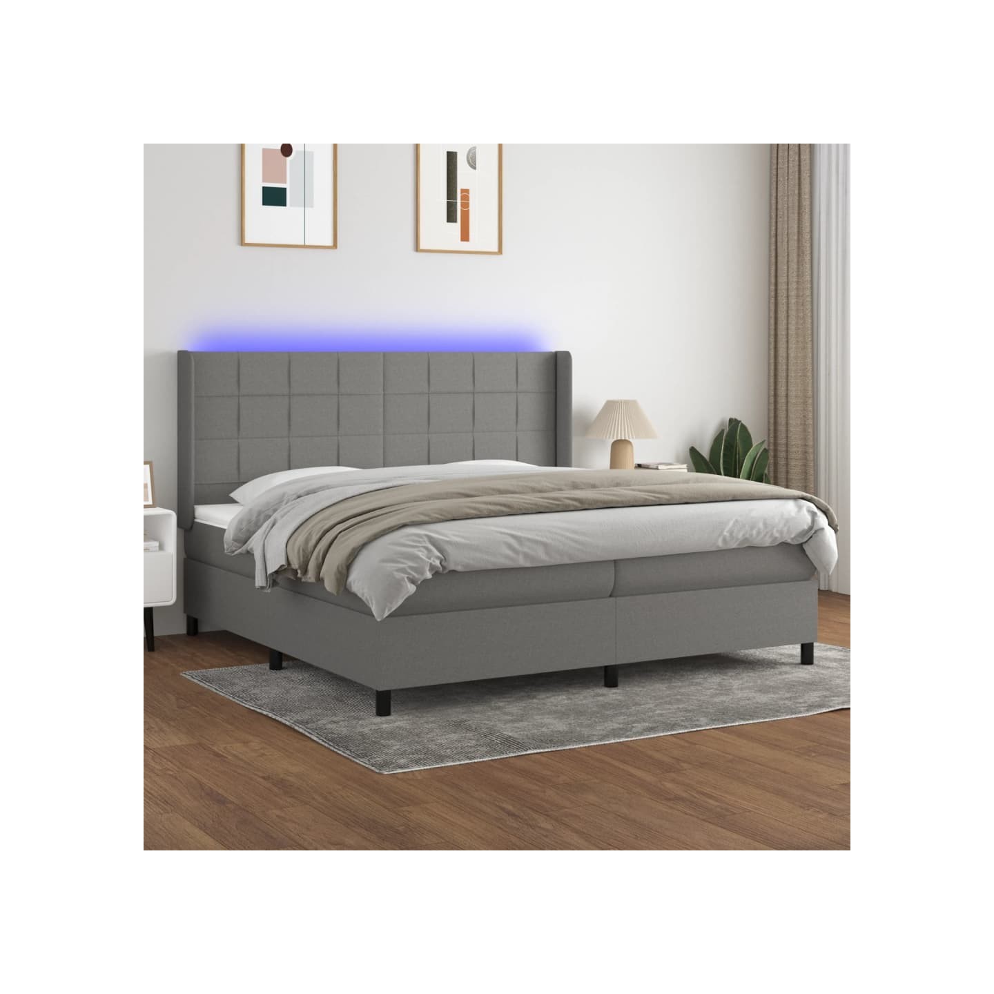 Sommier à lattes de lit matelas LED Gris foncé 200x200 cm Tissu