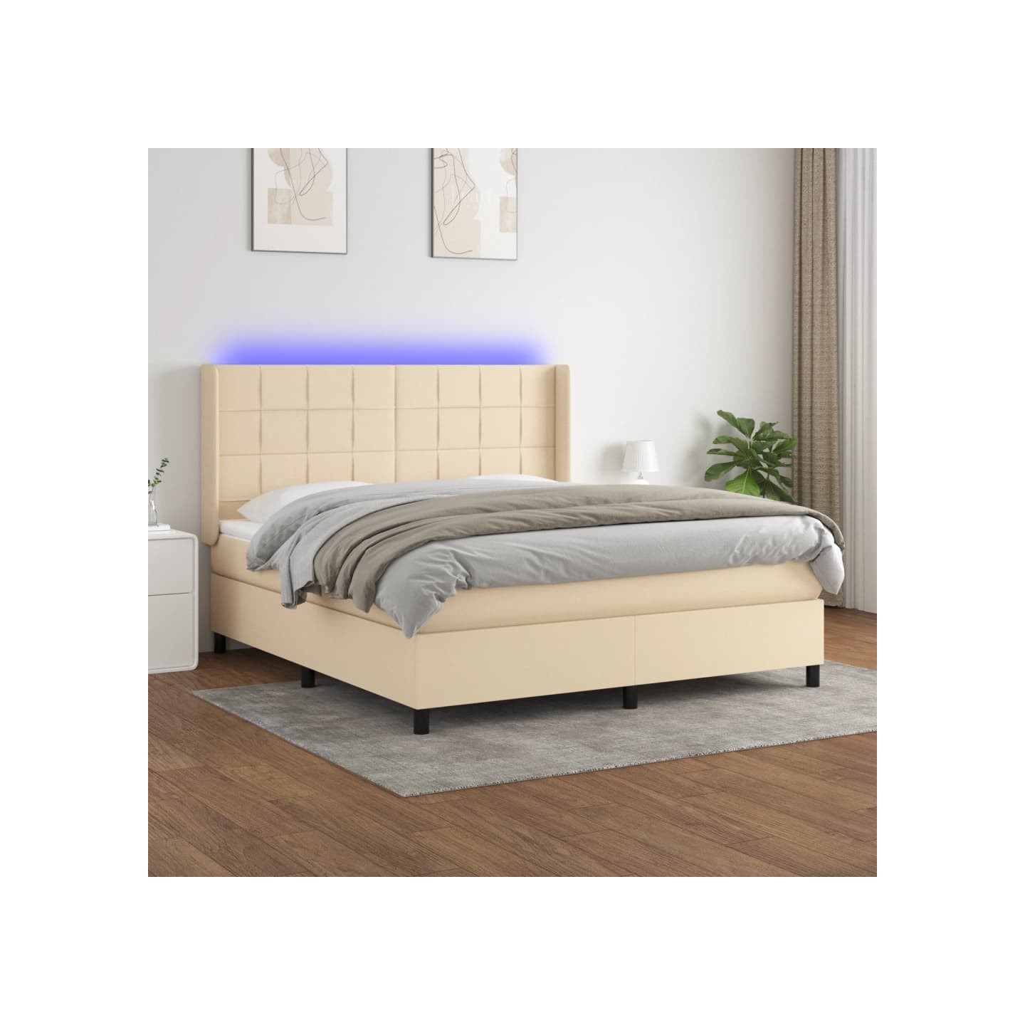Sommier à lattes de lit matelas et LED Crème 160x200 cm Tissu