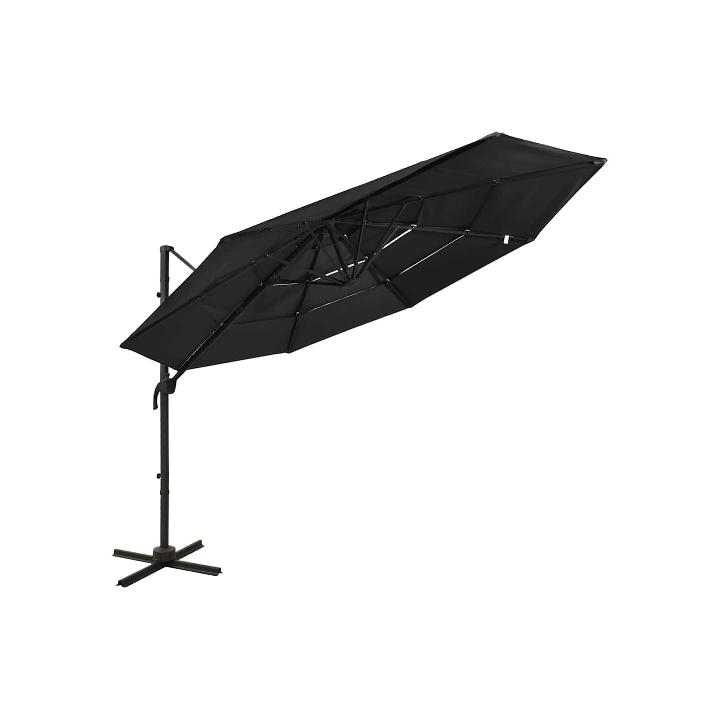 Parasol de jardin à 4 niveaux avec mât en aluminium noir 3x3 m