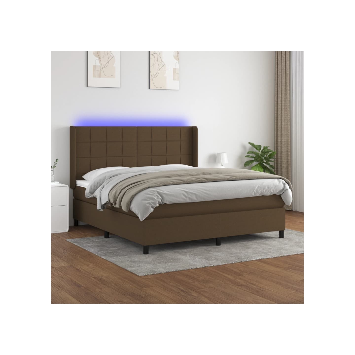 Sommier à lattes de lit matelas et LED Marron foncé 180x200cm