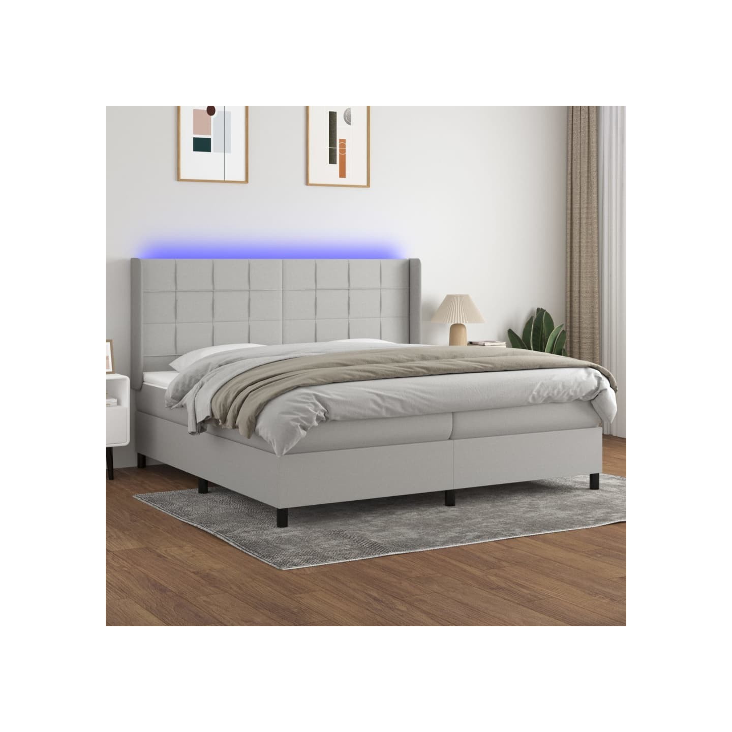 Sommier à lattes de lit matelas LED Gris clair 200x200 cm Tissu