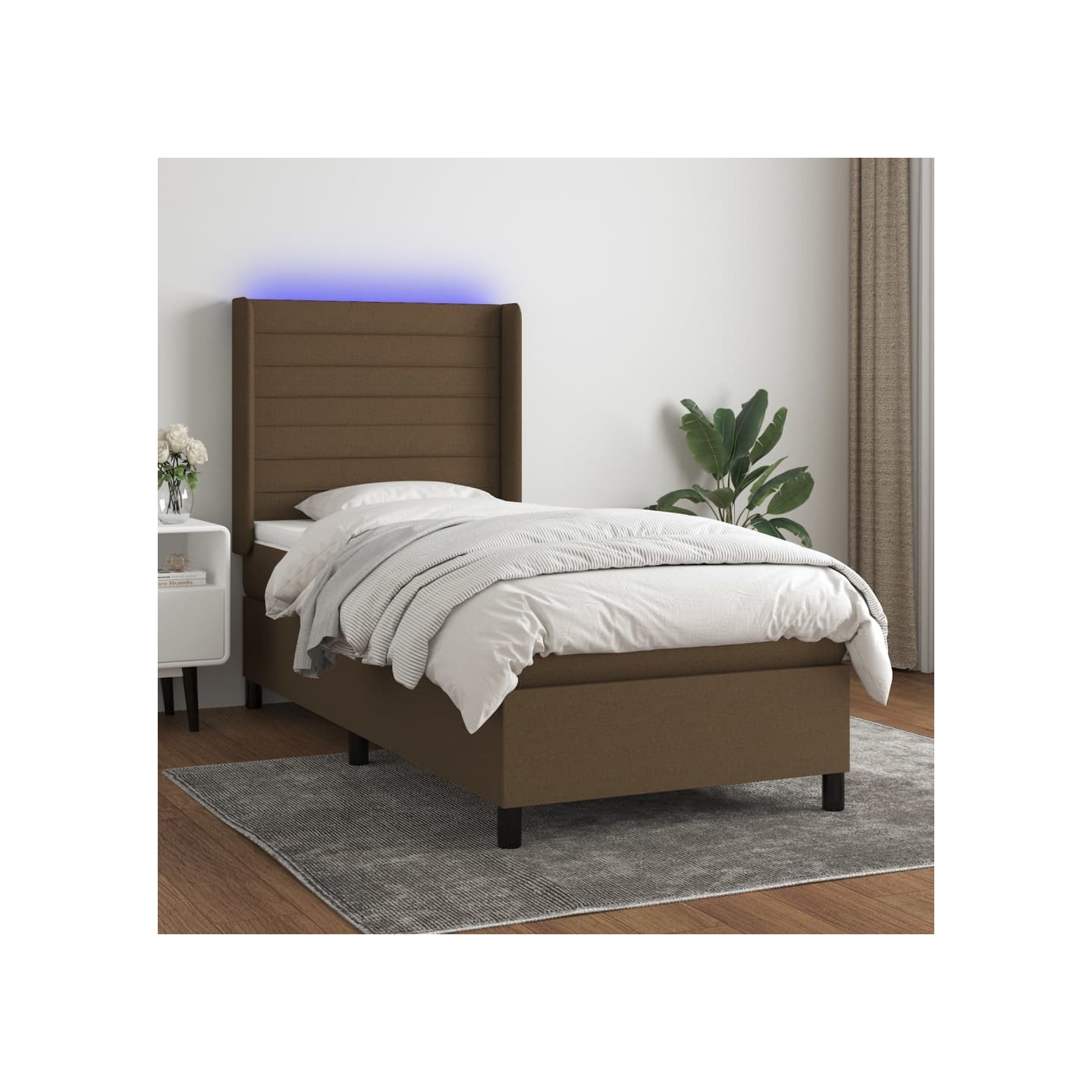 Sommier à lattes de lit matelas LED Marron foncé 80x200cm Tissu
