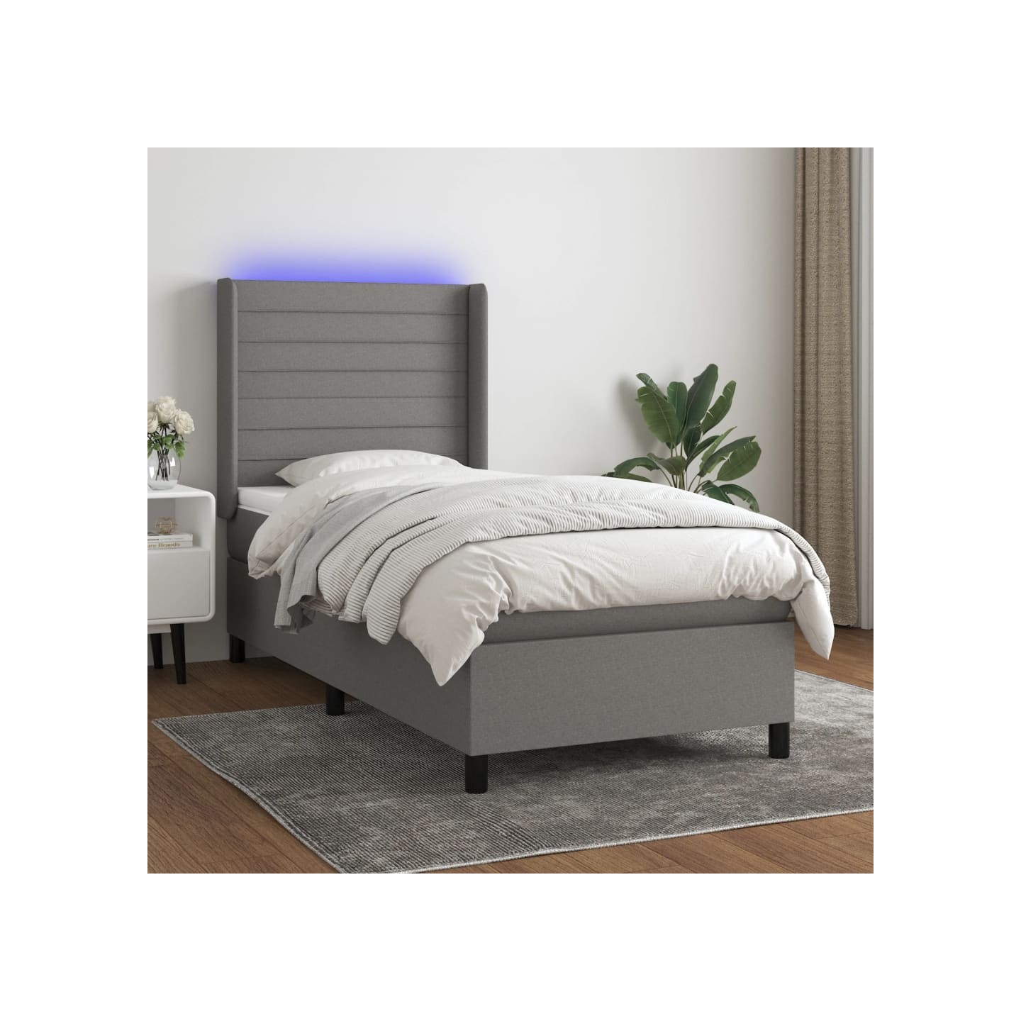 Sommier à lattes de lit matelas LED Gris foncé 90x190cm Tissu